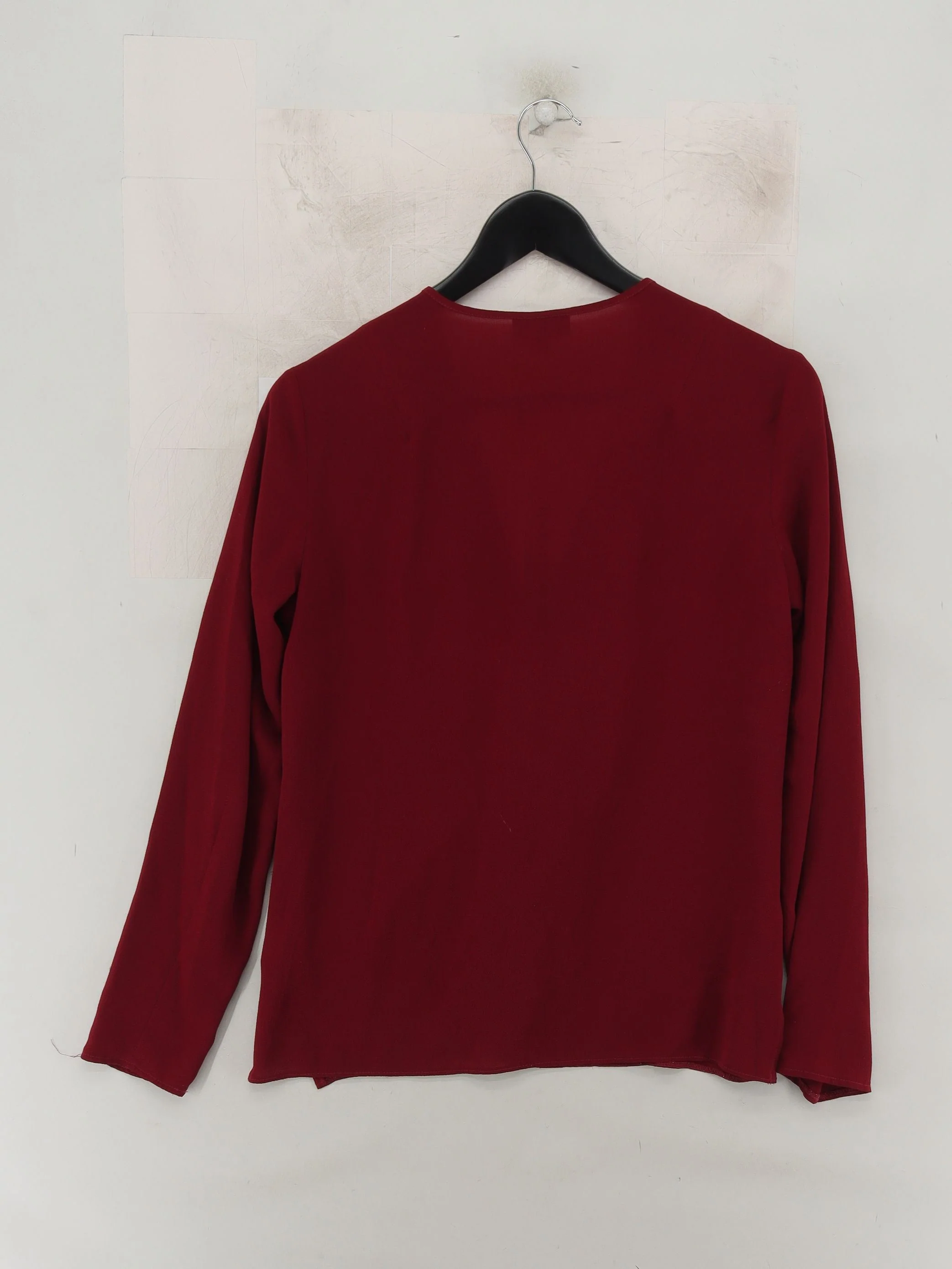 Topshop Women's Top UK 10 Red Polyester with Elastane Long Sleeve V-Neck Basic - Image 2
