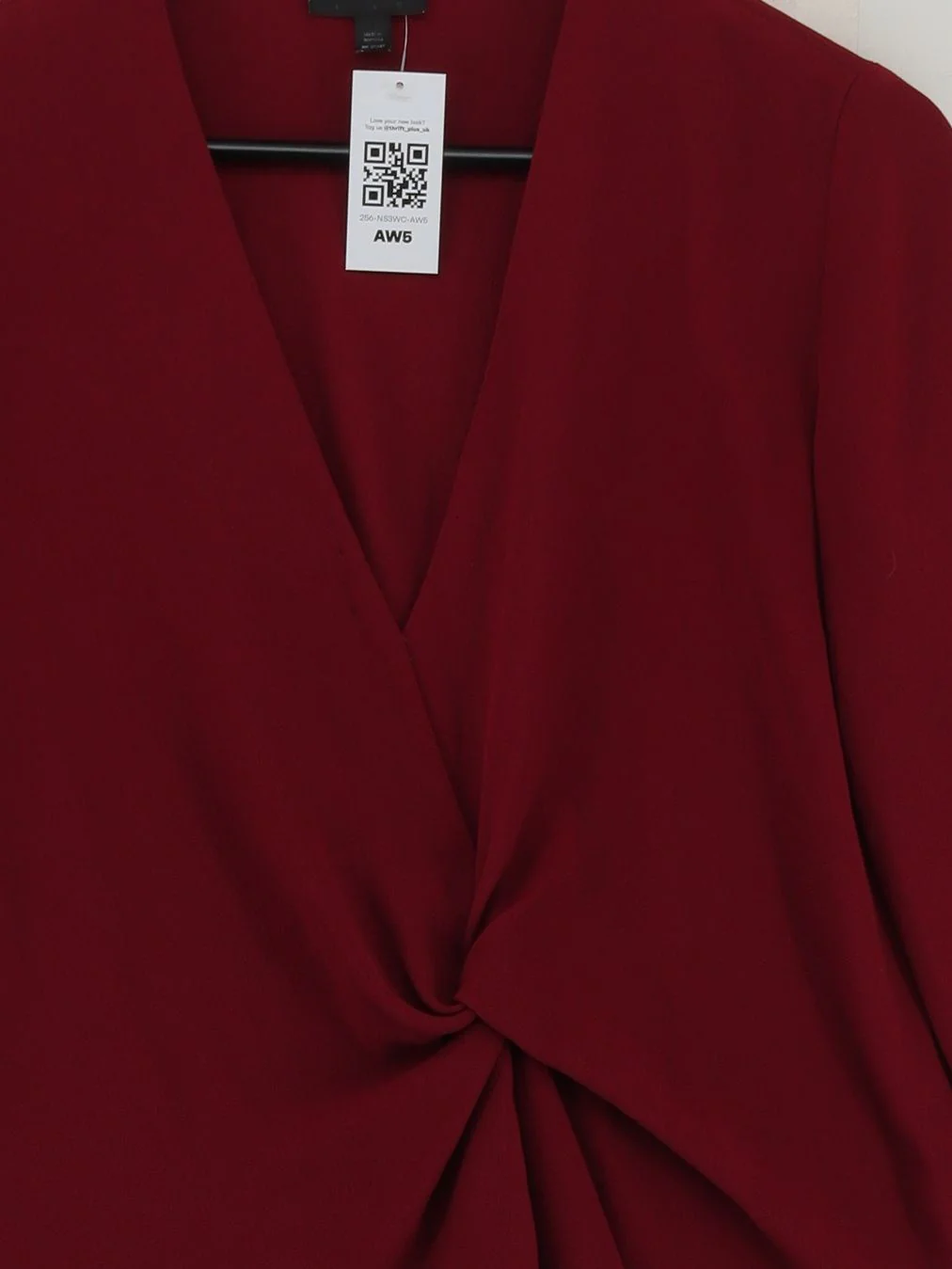 Topshop Women's Top UK 10 Red Polyester with Elastane Long Sleeve V-Neck Basic - Image 3