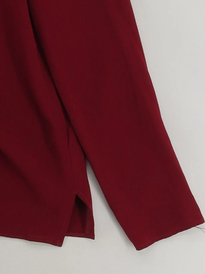 Topshop Women's Top UK 10 Red Polyester with Elastane Long Sleeve V-Neck Basic - Image 4