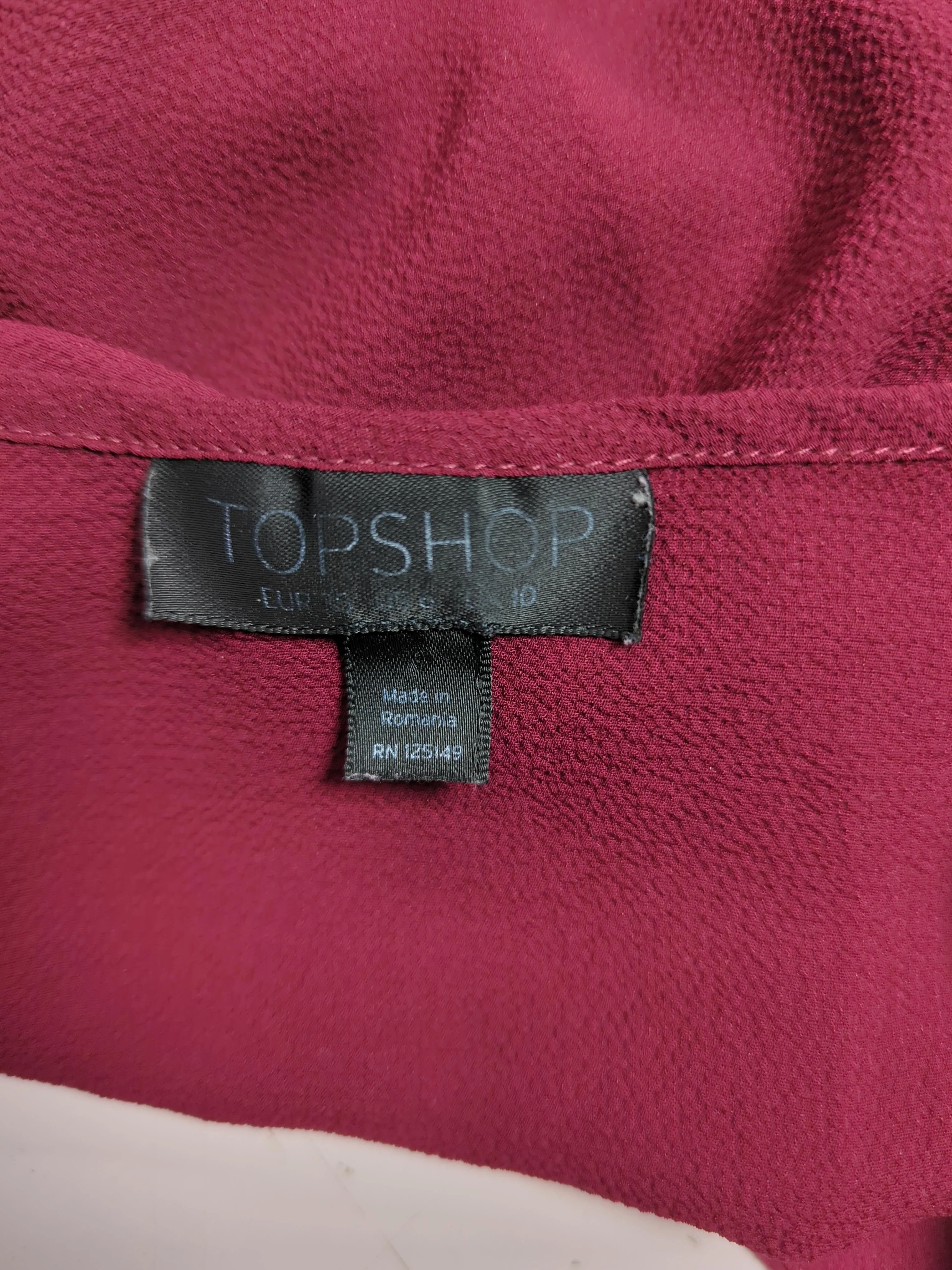 Topshop Women's Top UK 10 Red Polyester with Elastane Long Sleeve V-Neck Basic - Image 5