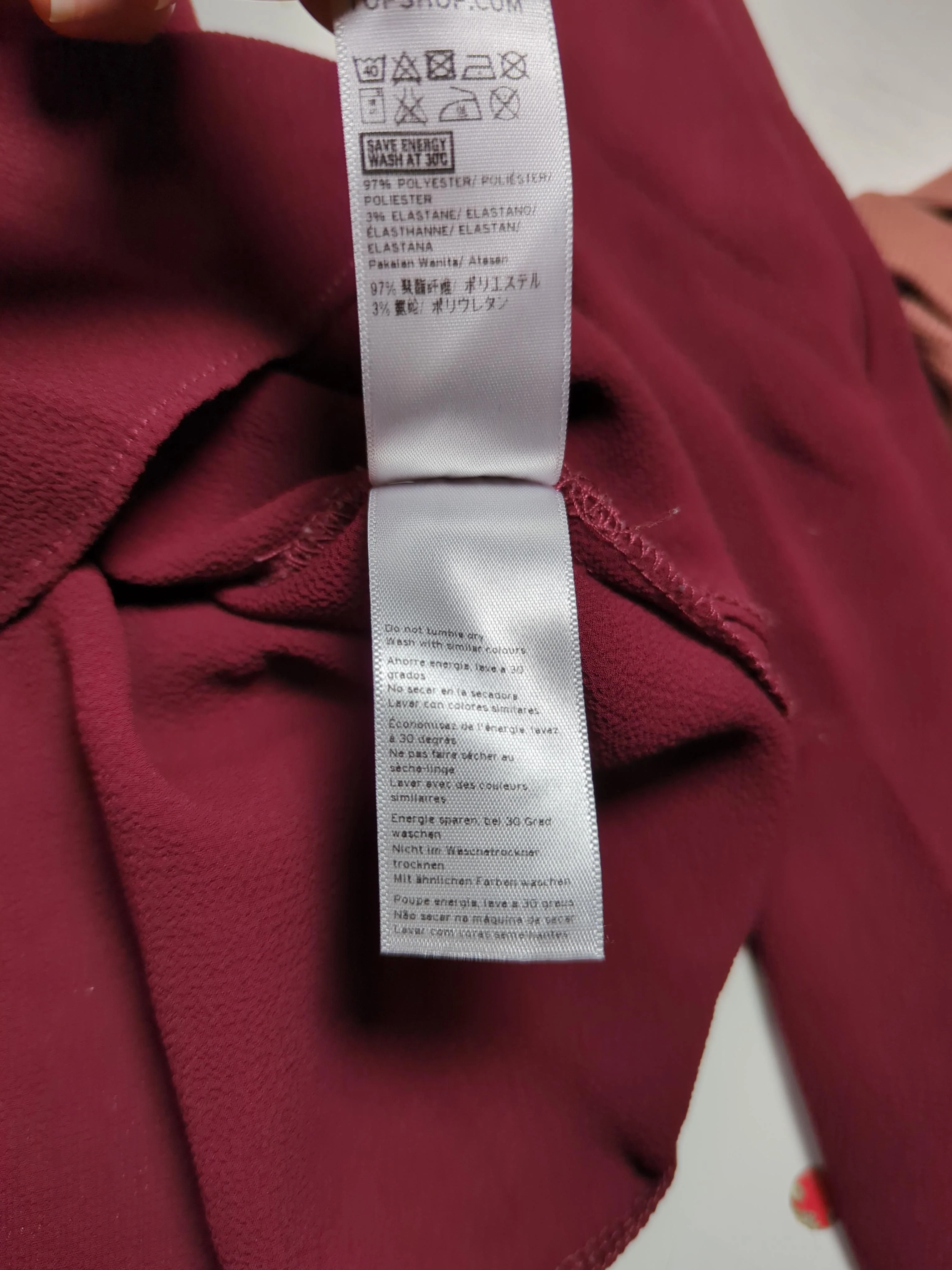 Topshop Women's Top UK 10 Red Polyester with Elastane Long Sleeve V-Neck Basic - Image 6