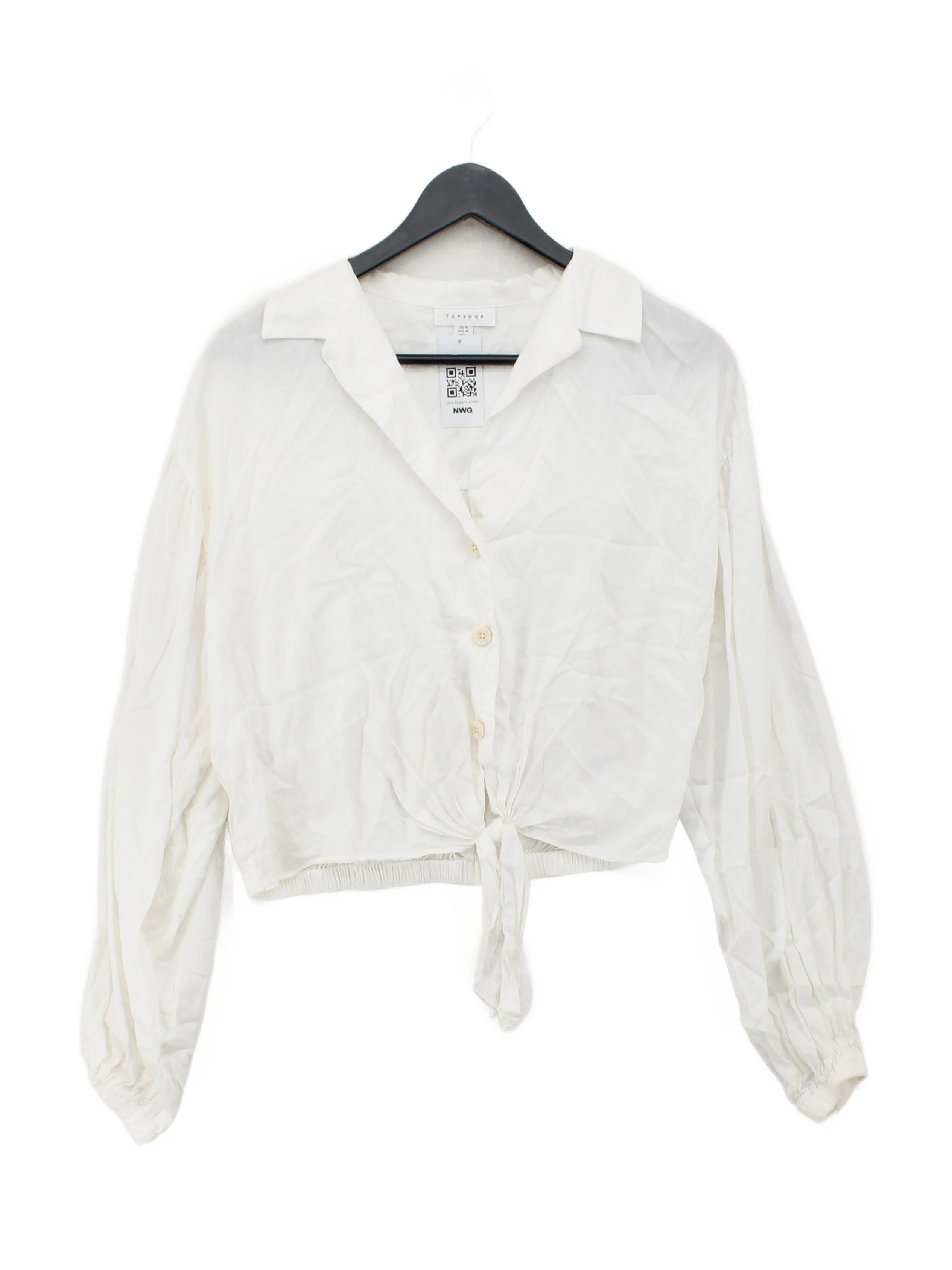 Topshop Women's Top UK 10 White 100% Cotton Long Sleeve Collared Cropped