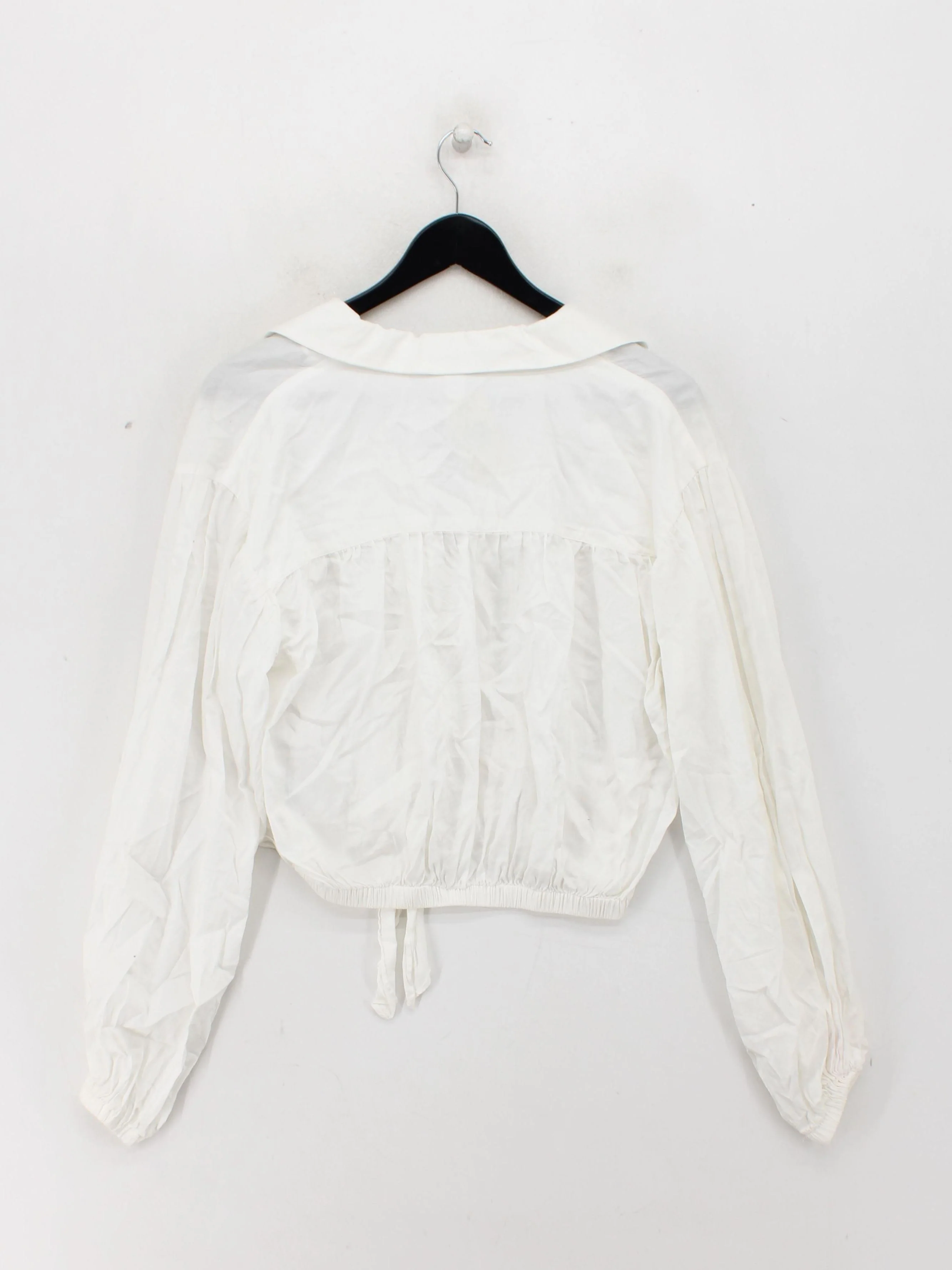 Topshop Women's Top UK 10 White 100% Cotton Long Sleeve Collared Cropped - Image 2