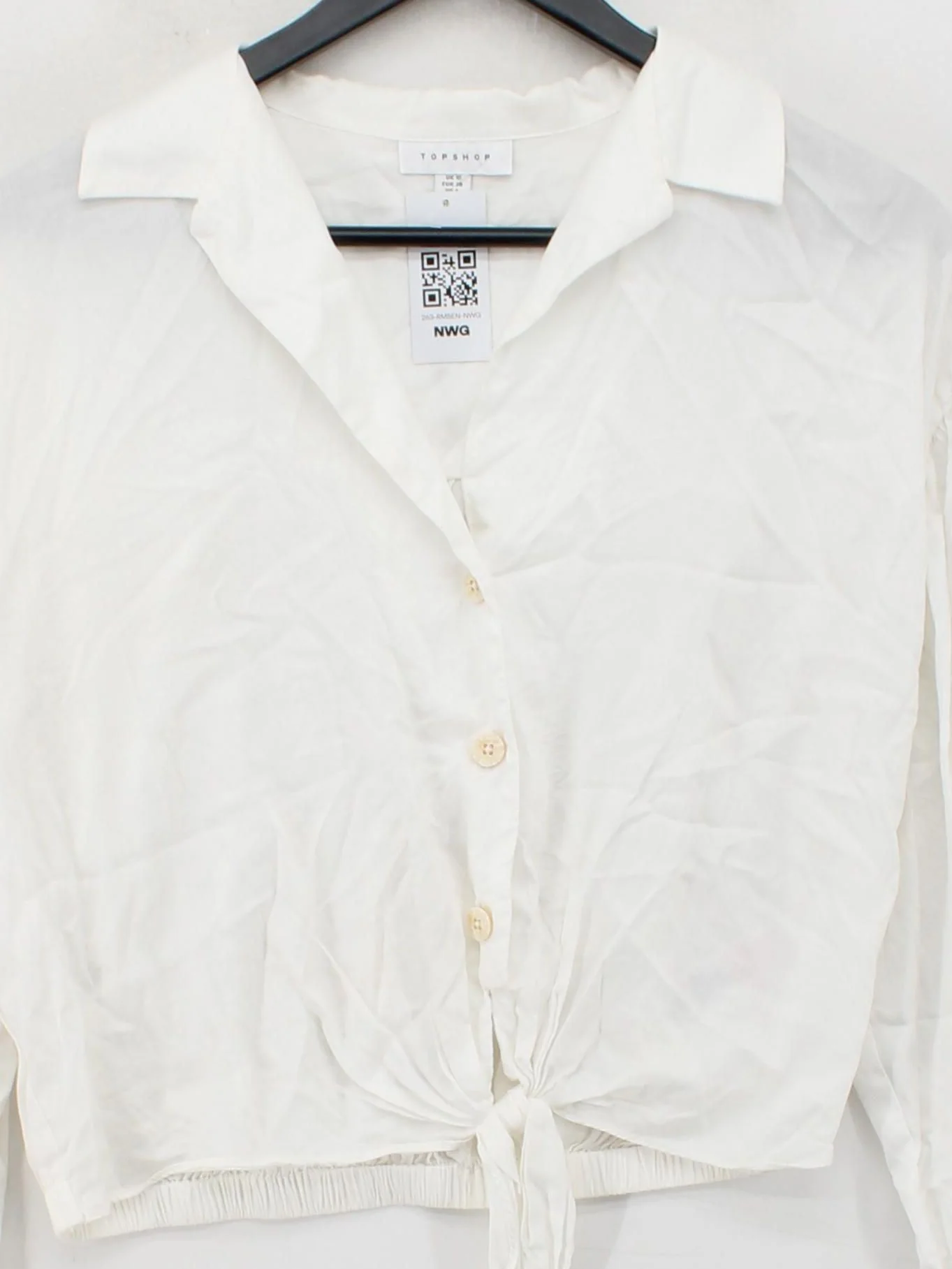Topshop Women's Top UK 10 White 100% Cotton Long Sleeve Collared Cropped - Image 3