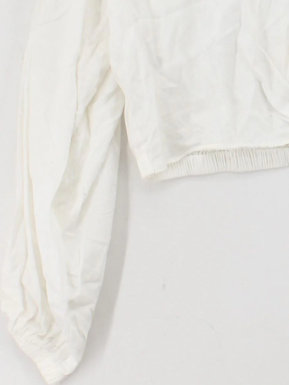 Topshop Women's Top UK 10 White 100% Cotton Long Sleeve Collared Cropped - Image 4