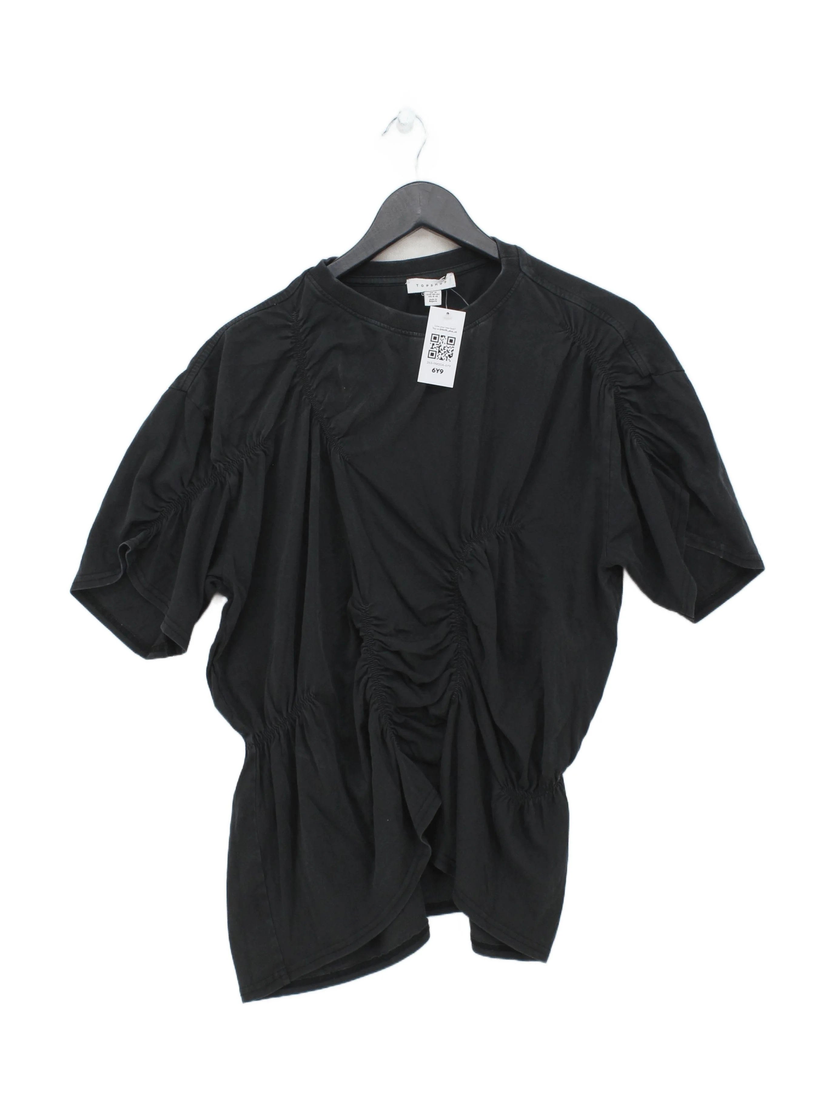 Topshop Women's Top UK 12 Black 100% Cotton Short Sleeve Round Neck Basic