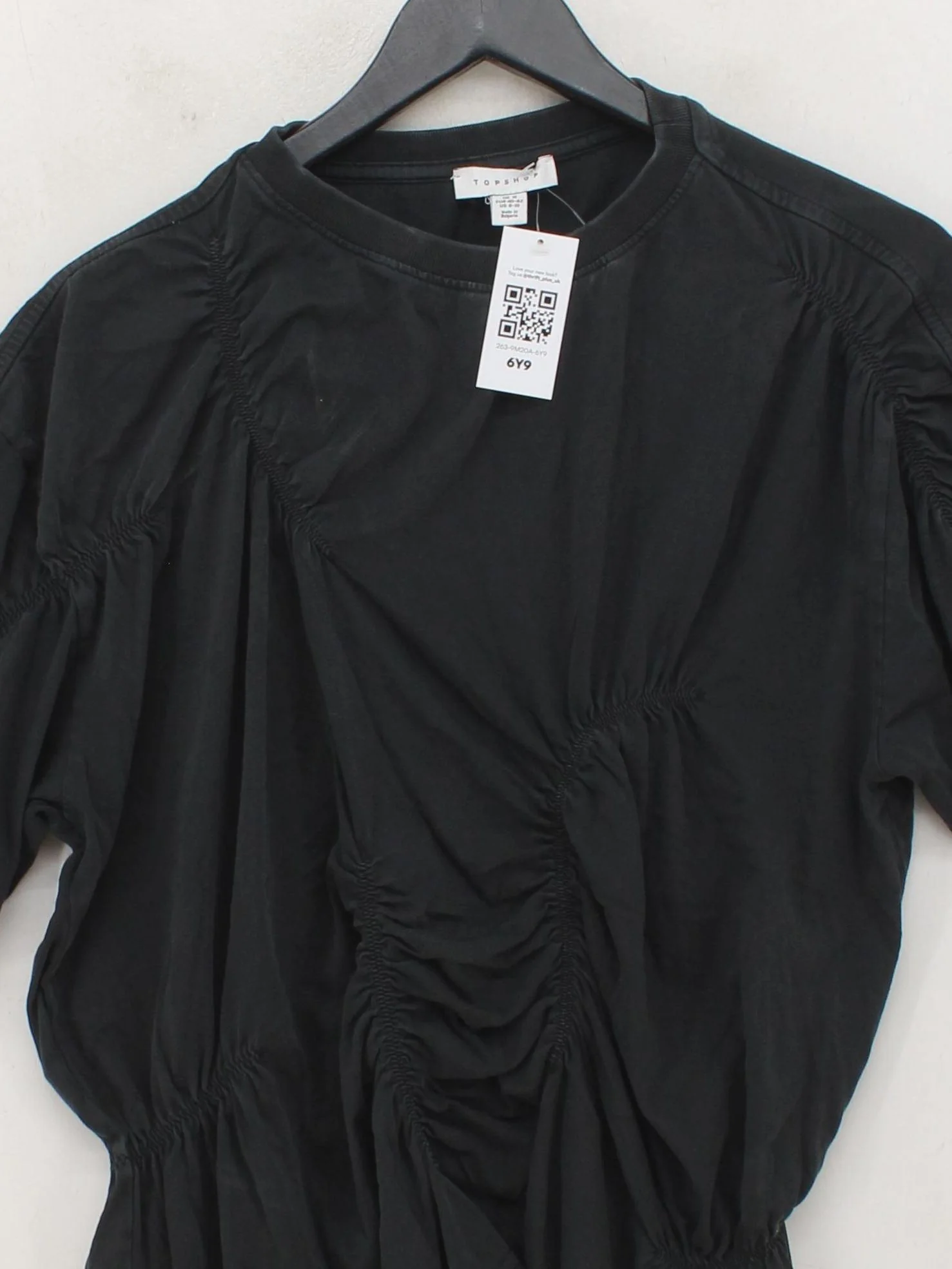 Topshop Women's Top UK 12 Black 100% Cotton Short Sleeve Round Neck Basic - Image 3