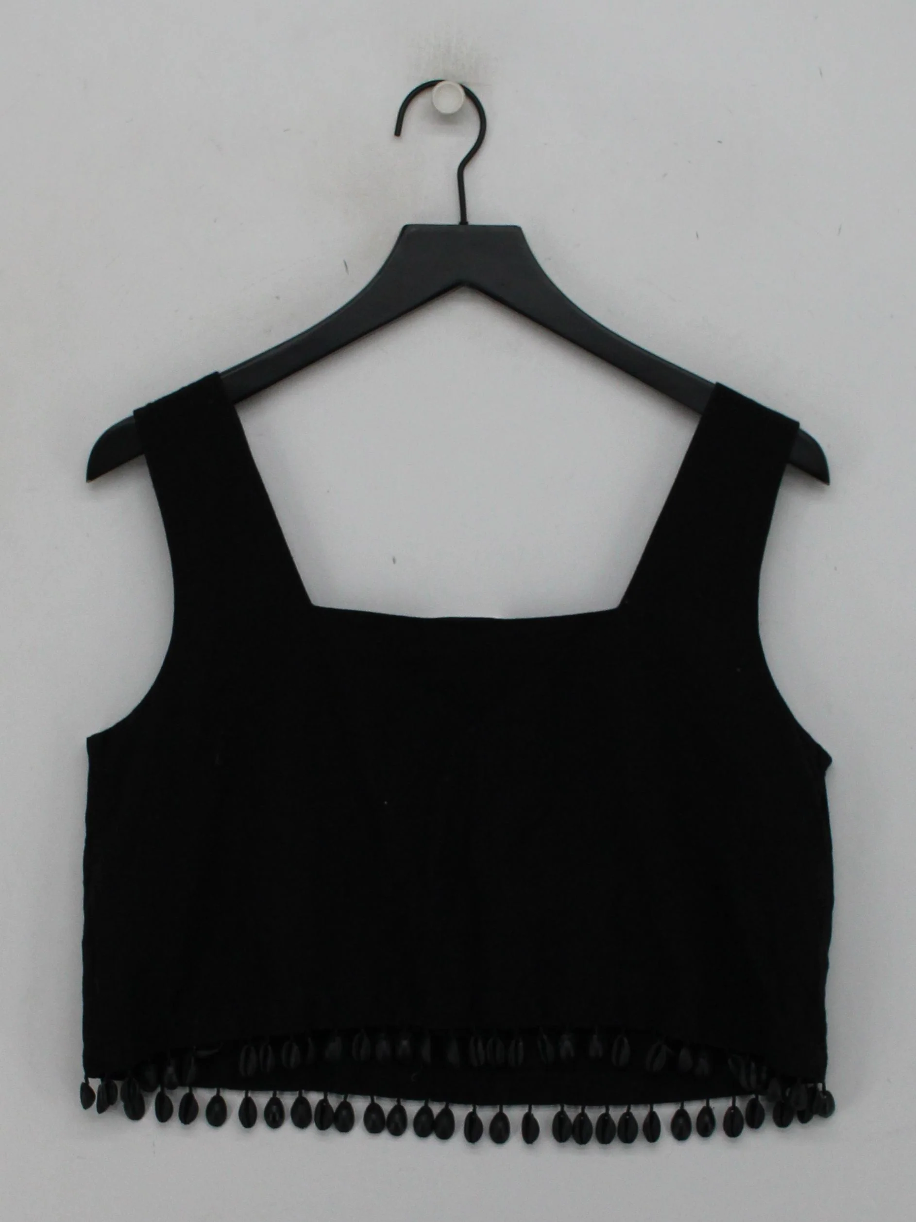 Topshop Women's Top UK 12 Black Cotton with Linen Sleeveless Square Neck Cropped - Image 2