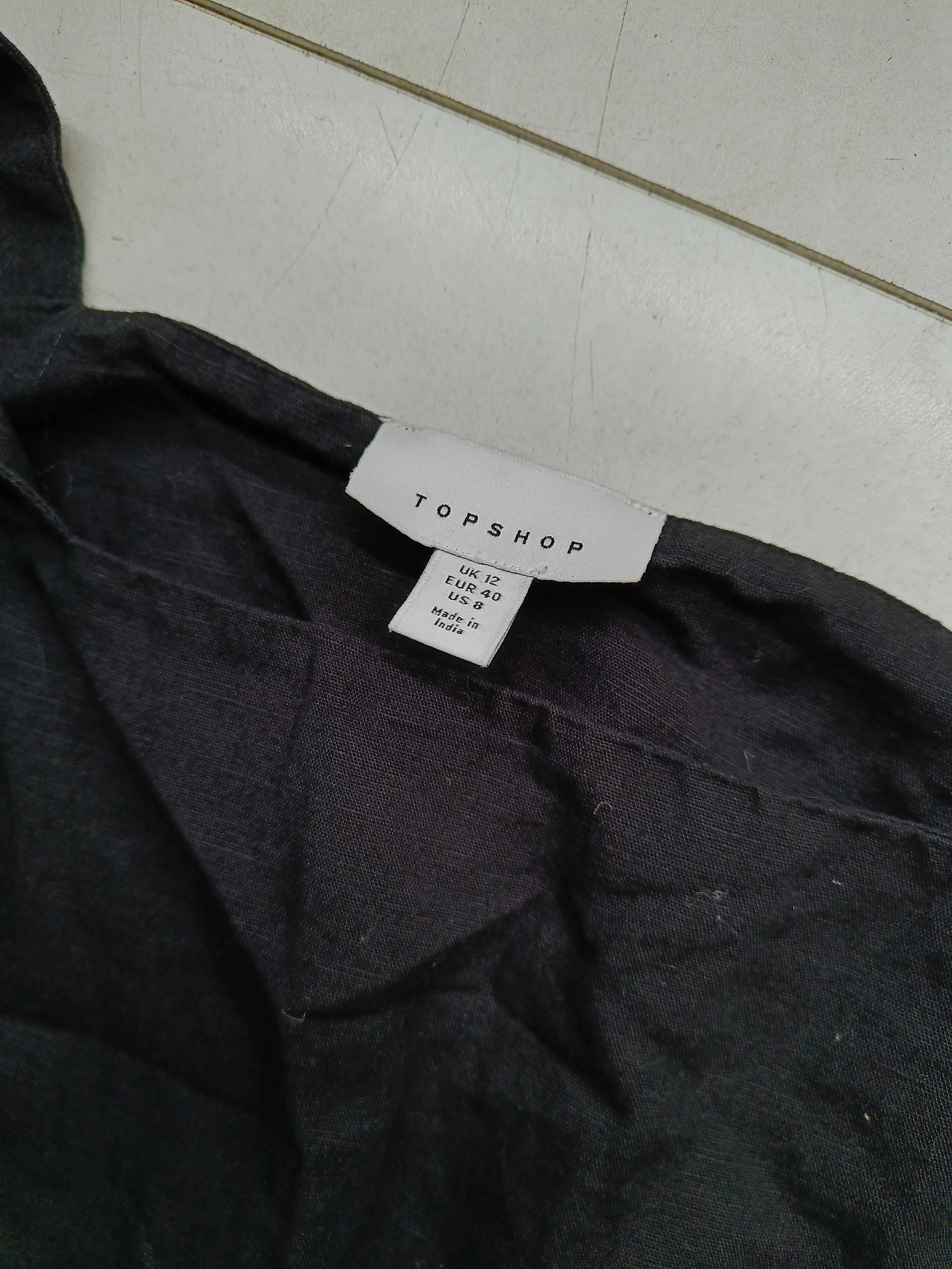 Topshop Women's Top UK 12 Black Cotton with Linen Sleeveless Square Neck Cropped - Image 5