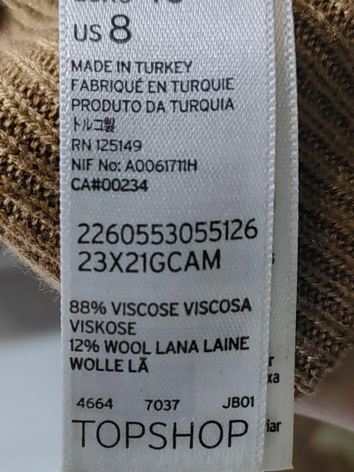 Topshop Women's Top UK 12 Brown Viscose with Wool Long Sleeve Round Neck Cropped - Image 6