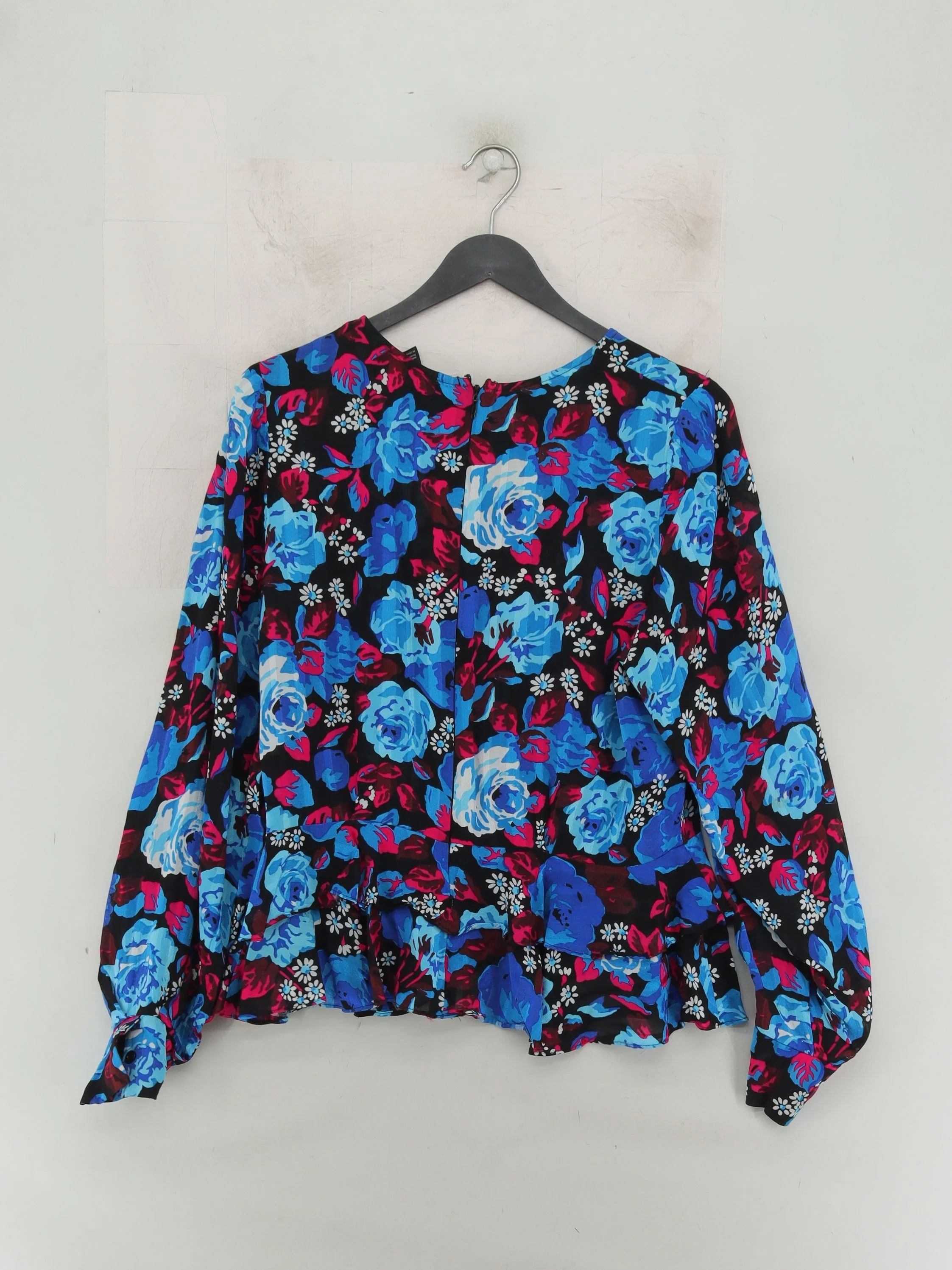 Topshop Women's Top UK 12 Multi Floral 100% Viscose Long Sleeve Round Neck Basic - Image 2