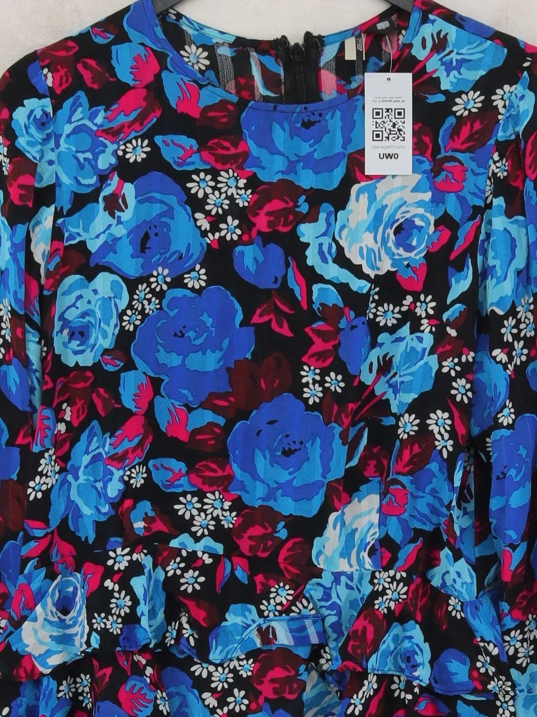 Topshop Women's Top UK 12 Multi Floral 100% Viscose Long Sleeve Round Neck Basic - Image 3