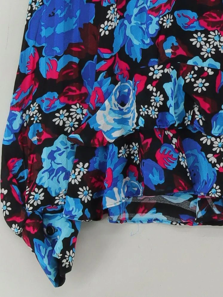 Topshop Women's Top UK 12 Multi Floral 100% Viscose Long Sleeve Round Neck Basic - Image 4