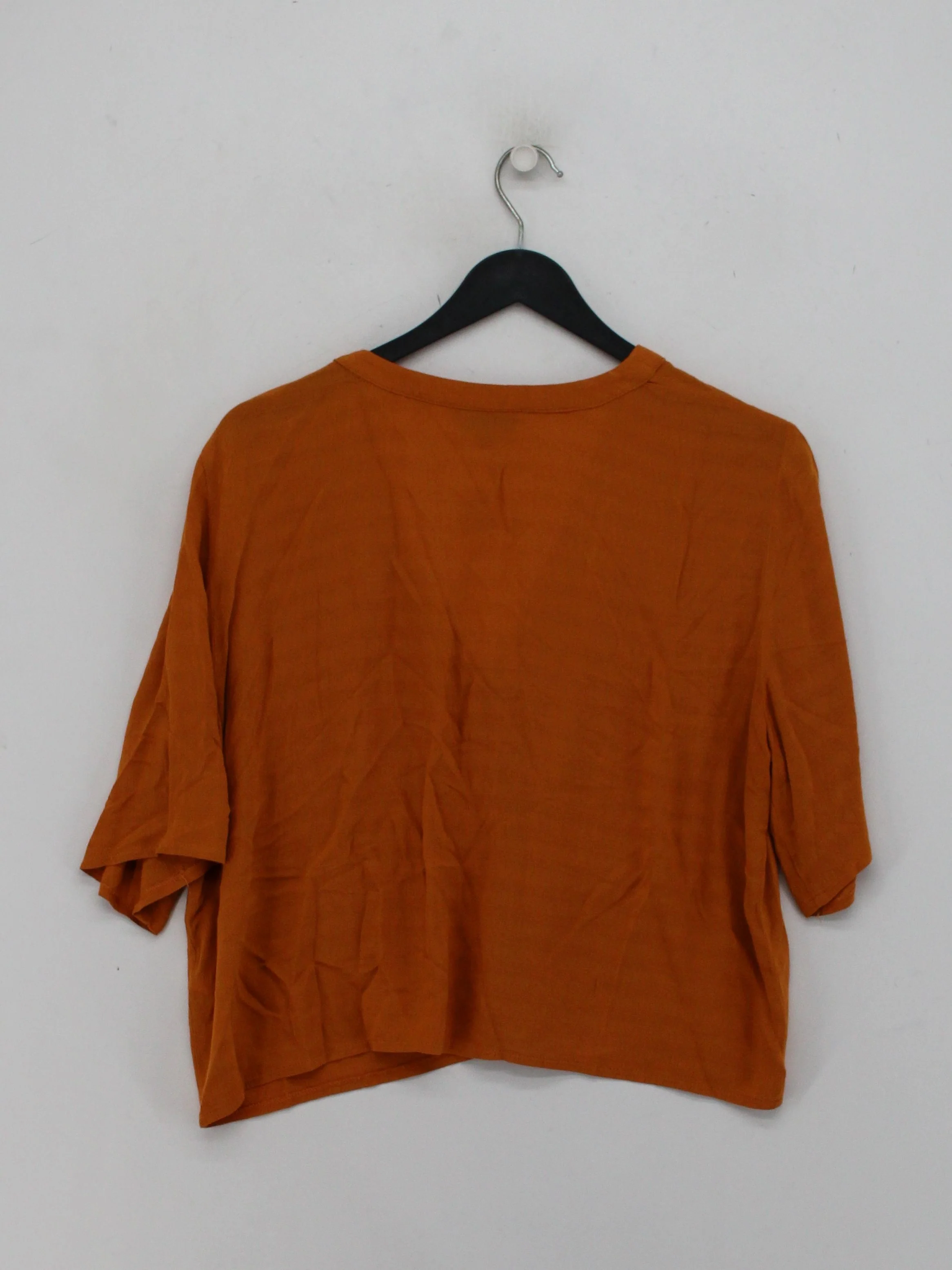Topshop Women's Top UK 12 Orange 100% Viscose Short Sleeve V-Neck Basic - Image 2