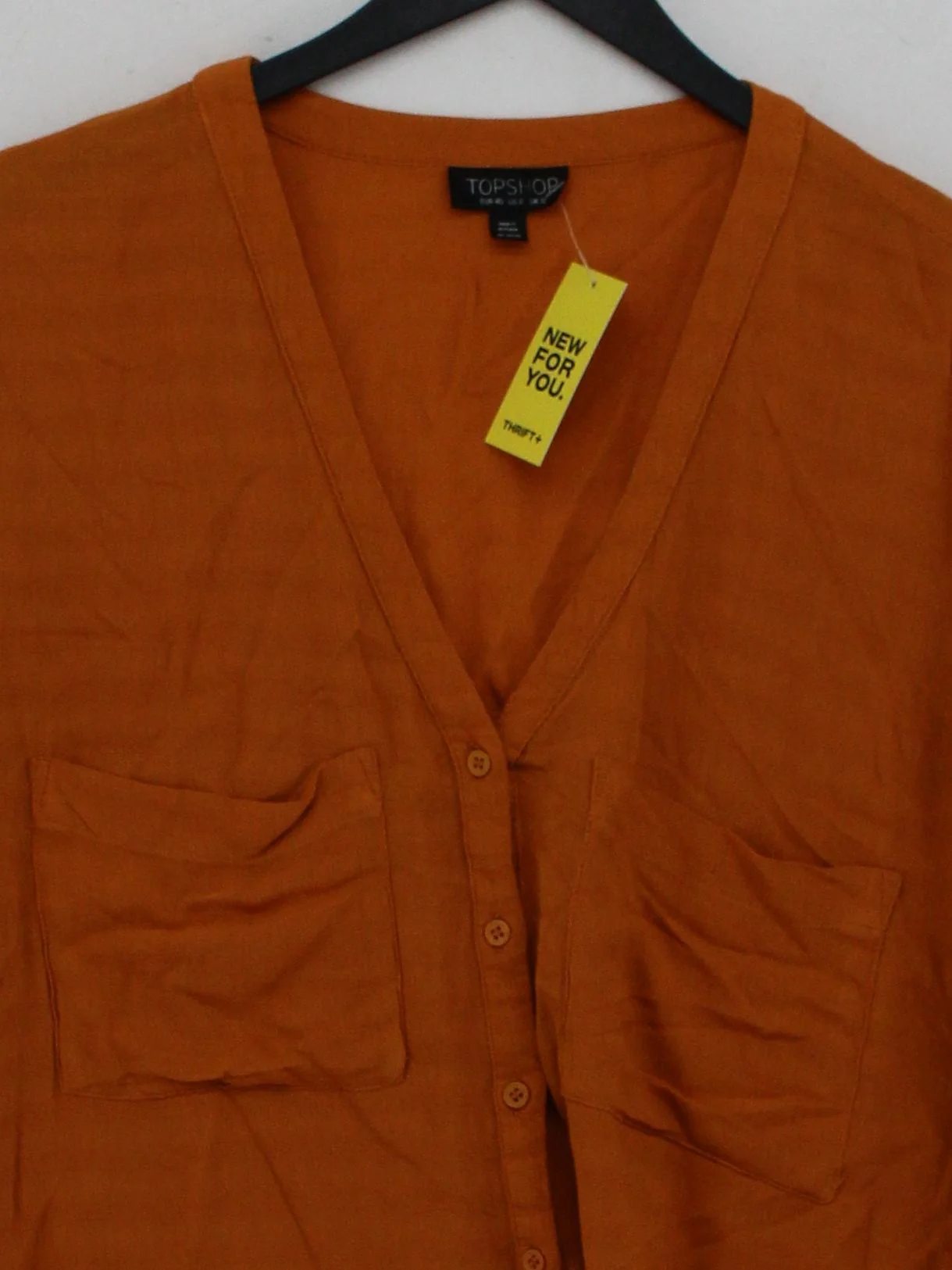 Topshop Women's Top UK 12 Orange 100% Viscose Short Sleeve V-Neck Basic - Image 3