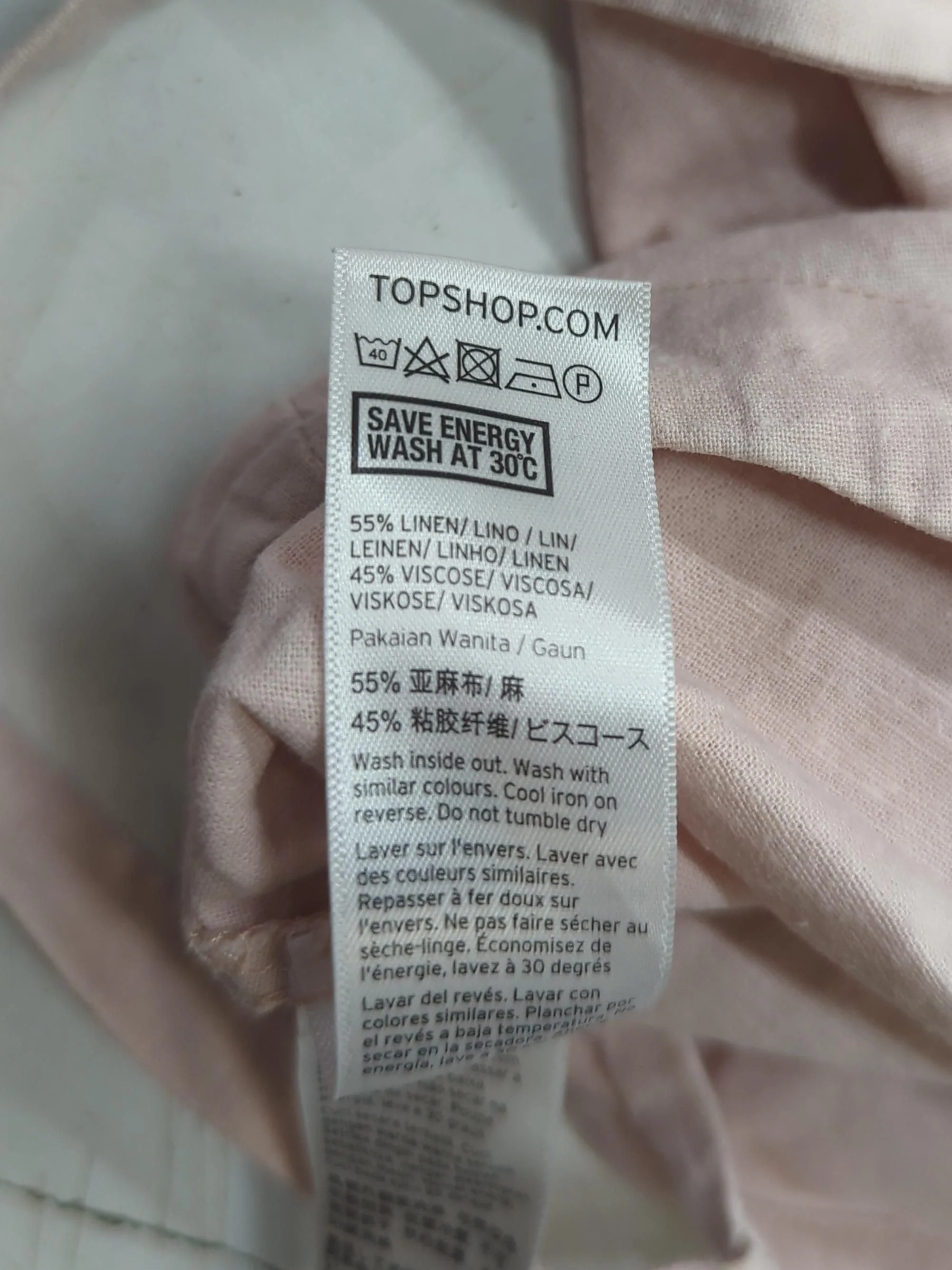 Topshop Women's Top UK 12 Pink Linen with Viscose Sleeveless V-Neck Basic - Image 6
