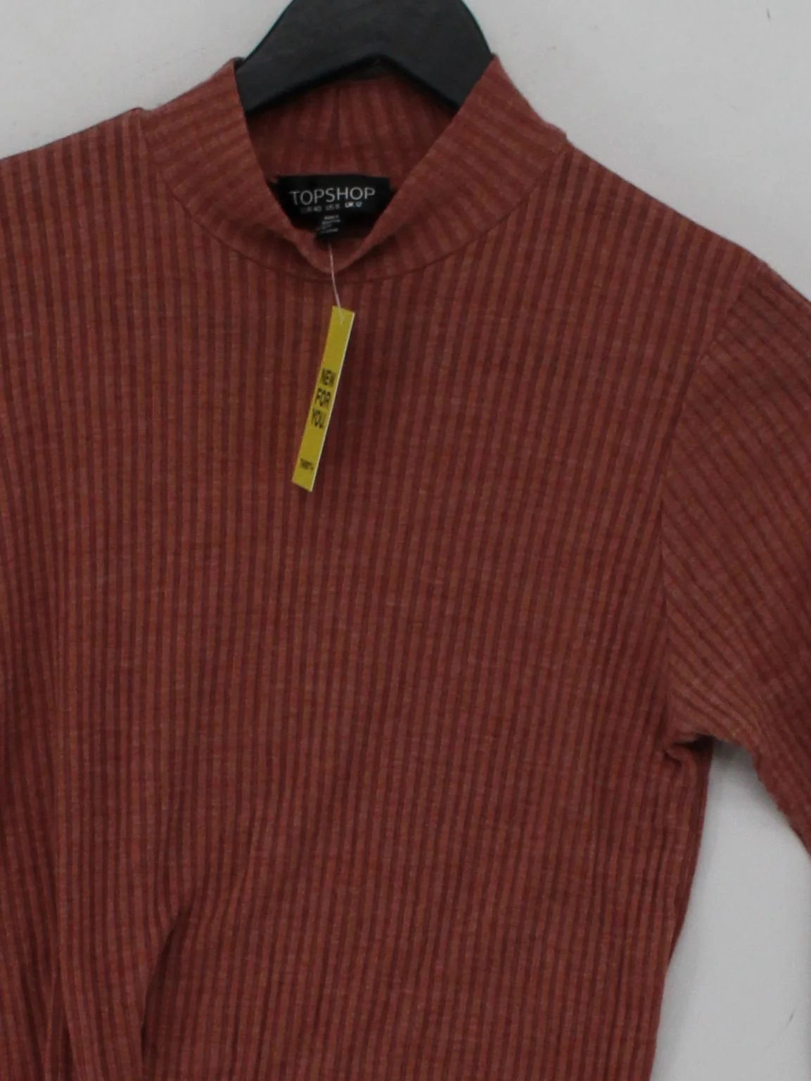 Topshop Women's Top UK 12 Red Polyester with Viscose Long Sleeve Mock Neck Basic - Image 3