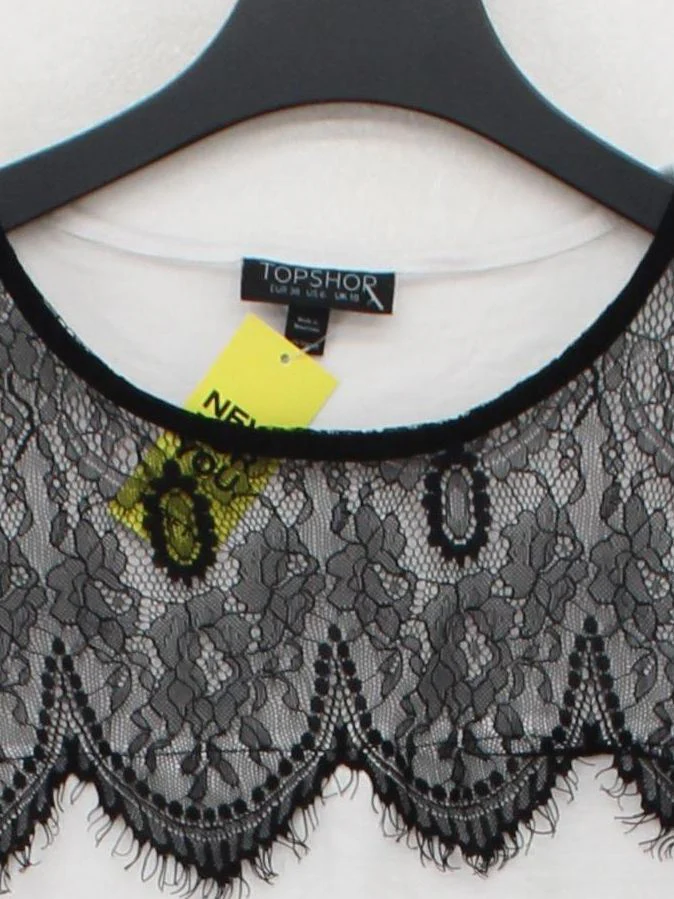 Topshop Women's Top UK 12 White Viscose with Polyester, Cotton, Nylon Basic - Image 3