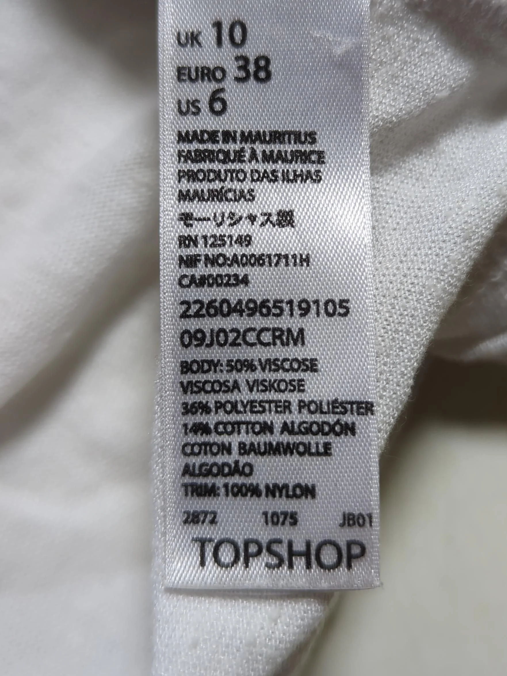 Topshop Women's Top UK 12 White Viscose with Polyester, Cotton, Nylon Basic - Image 7