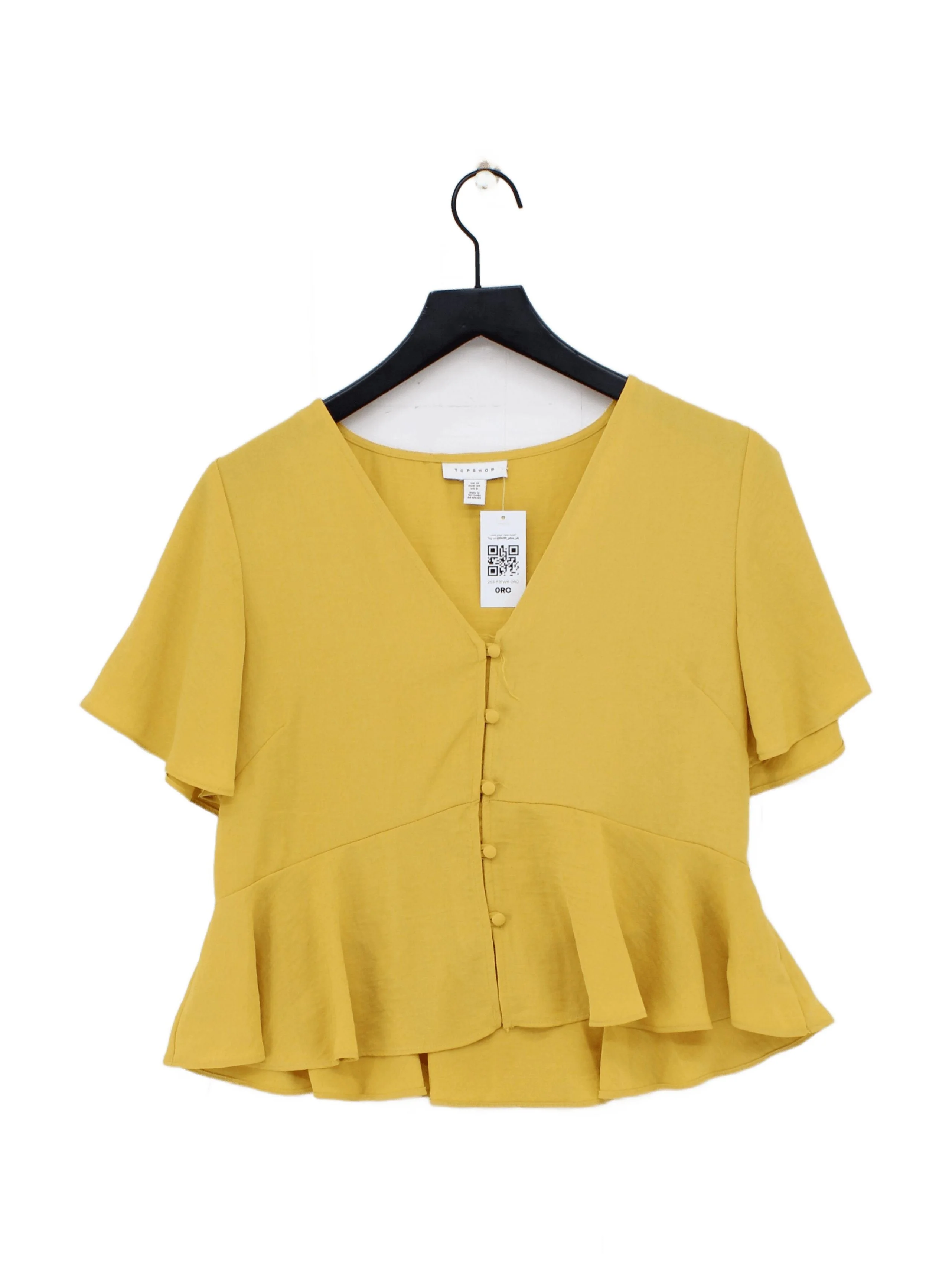 Topshop Women's Top UK 12 Yellow 100% Polyester Short Sleeve V-Neck Basic