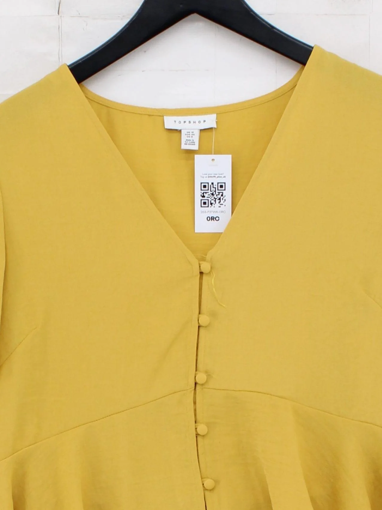Topshop Women's Top UK 12 Yellow 100% Polyester Short Sleeve V-Neck Basic - Image 3