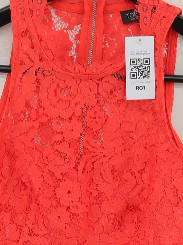 Topshop Women's Top UK 4 Red Nylon with Polyester, Elastane Cropped - Image 3