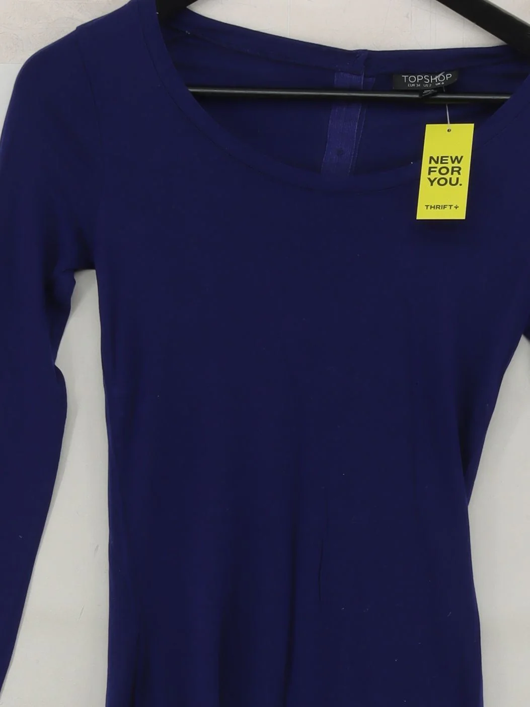 Topshop Women's Top UK 6 Blue 100% Cotton Long Sleeve Round Neck Basic - Image 3