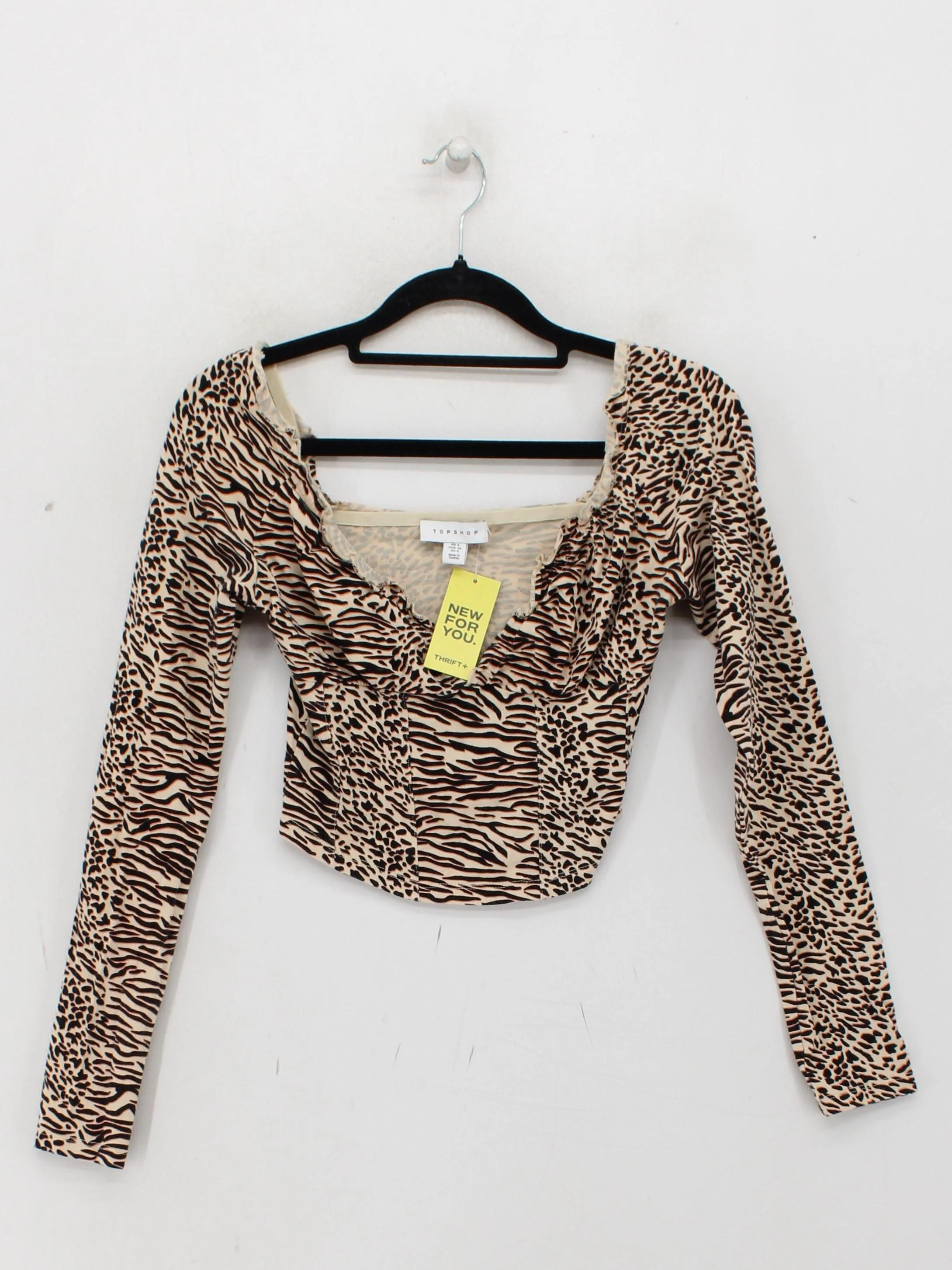 Topshop Women's Top UK 6 Cream Cotton with Elastane Cropped - Image 2