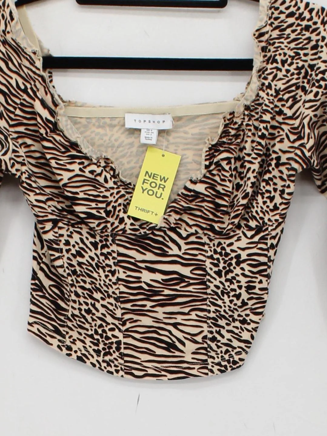 Topshop Women's Top UK 6 Cream Cotton with Elastane Cropped - Image 3