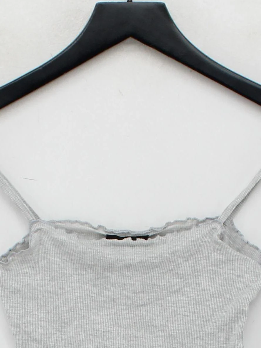 Topshop Women's Top UK 6 Grey Cotton with Polyester, Elastane Cropped - Image 3
