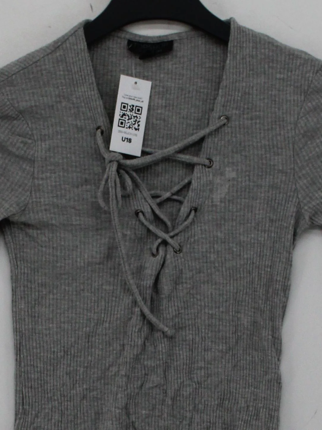 Topshop Women's Top UK 6 Grey Viscose with Elastane 3/4 Sleeve Round Neck Basic - Image 3