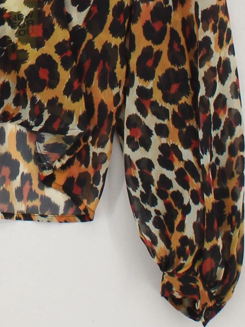 Topshop Women's Top UK 6 Multi Animal Print 100% Other Long Sleeve V-Neck Basic - Image 4