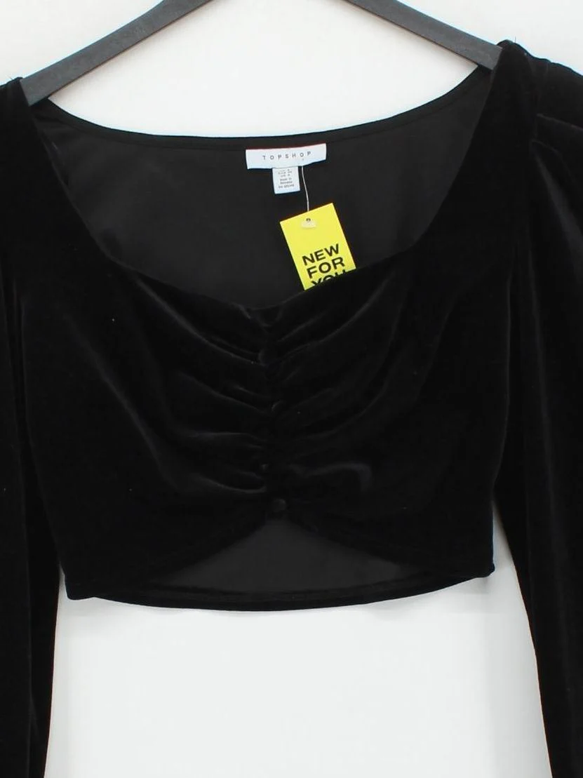 Topshop Women's Top UK 8 Black 100% Polyester Long Sleeve Square Neck Cropped - Image 3