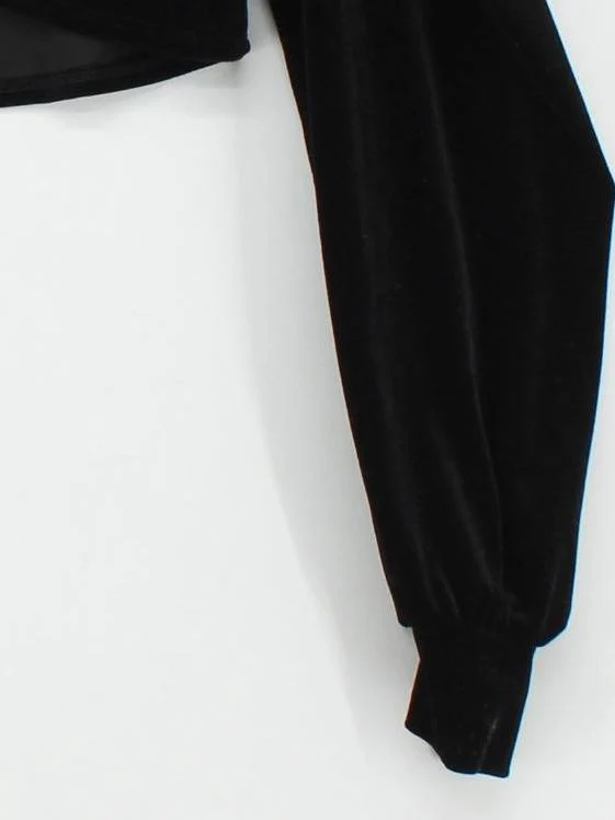 Topshop Women's Top UK 8 Black 100% Polyester Long Sleeve Square Neck Cropped - Image 4