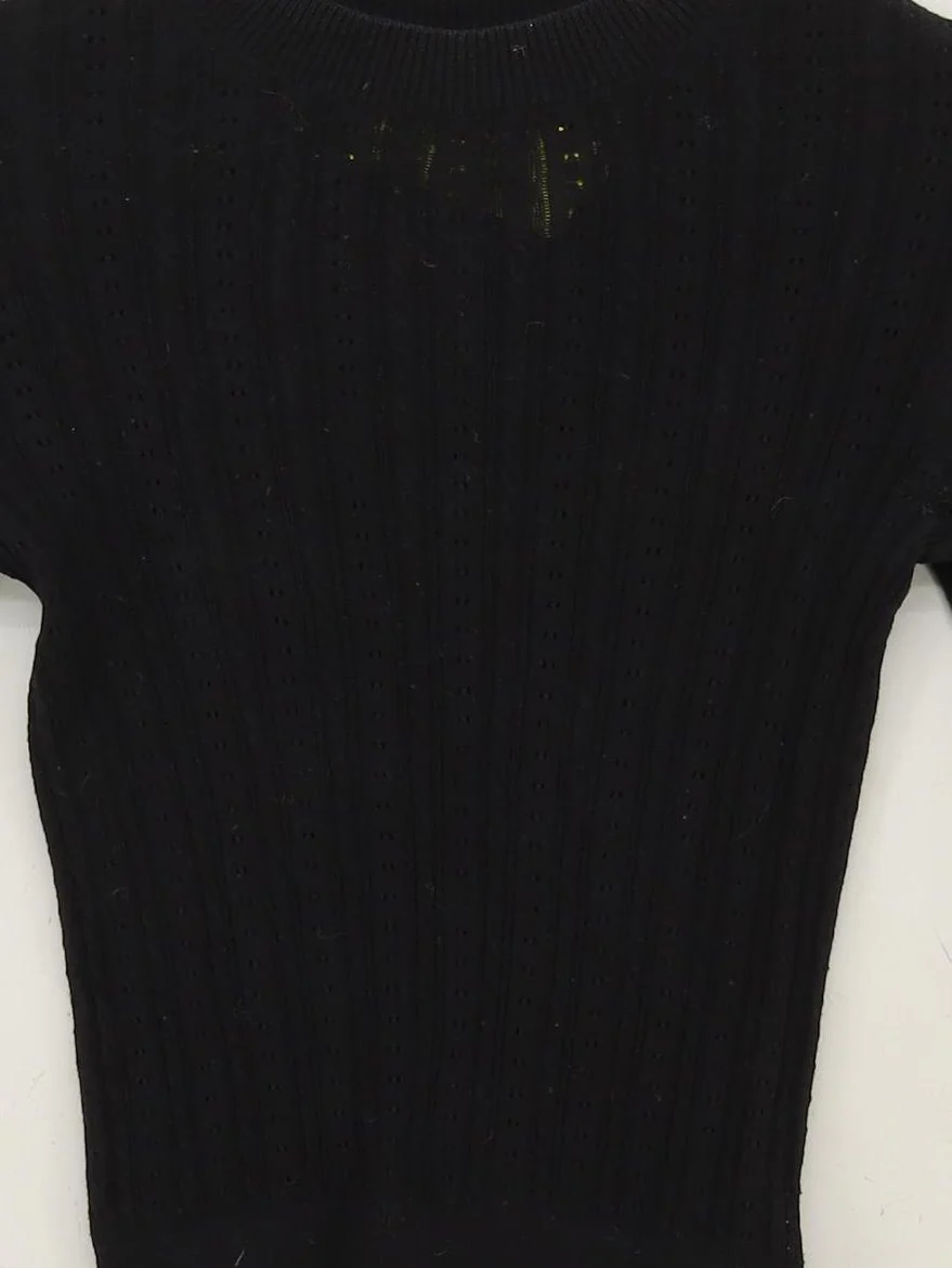 Topshop Women's Top UK 8 Black Cotton with Polyamide, Elastane Basic - Image 3