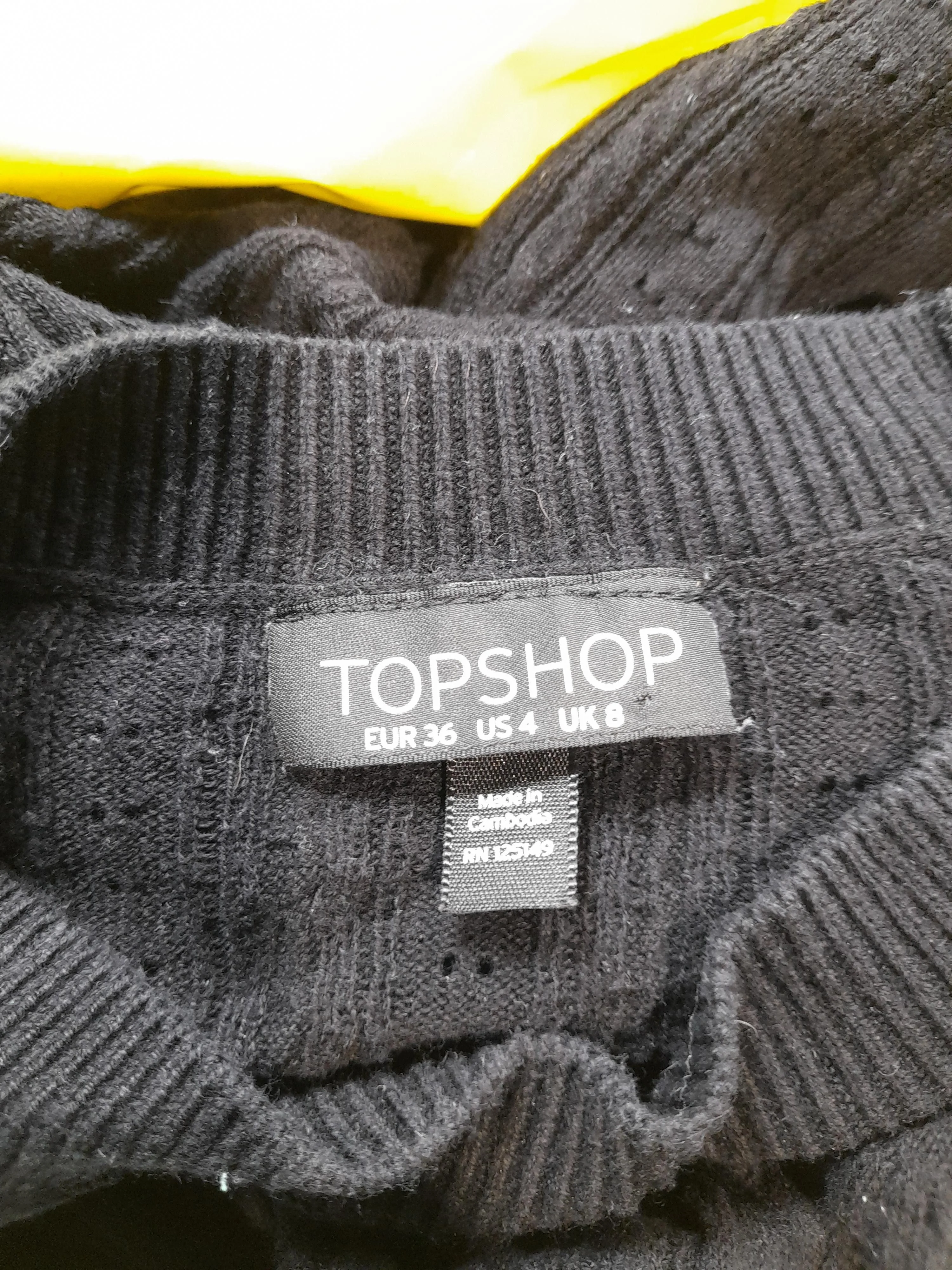 Topshop Women's Top UK 8 Black Cotton with Polyamide, Elastane Basic - Image 5