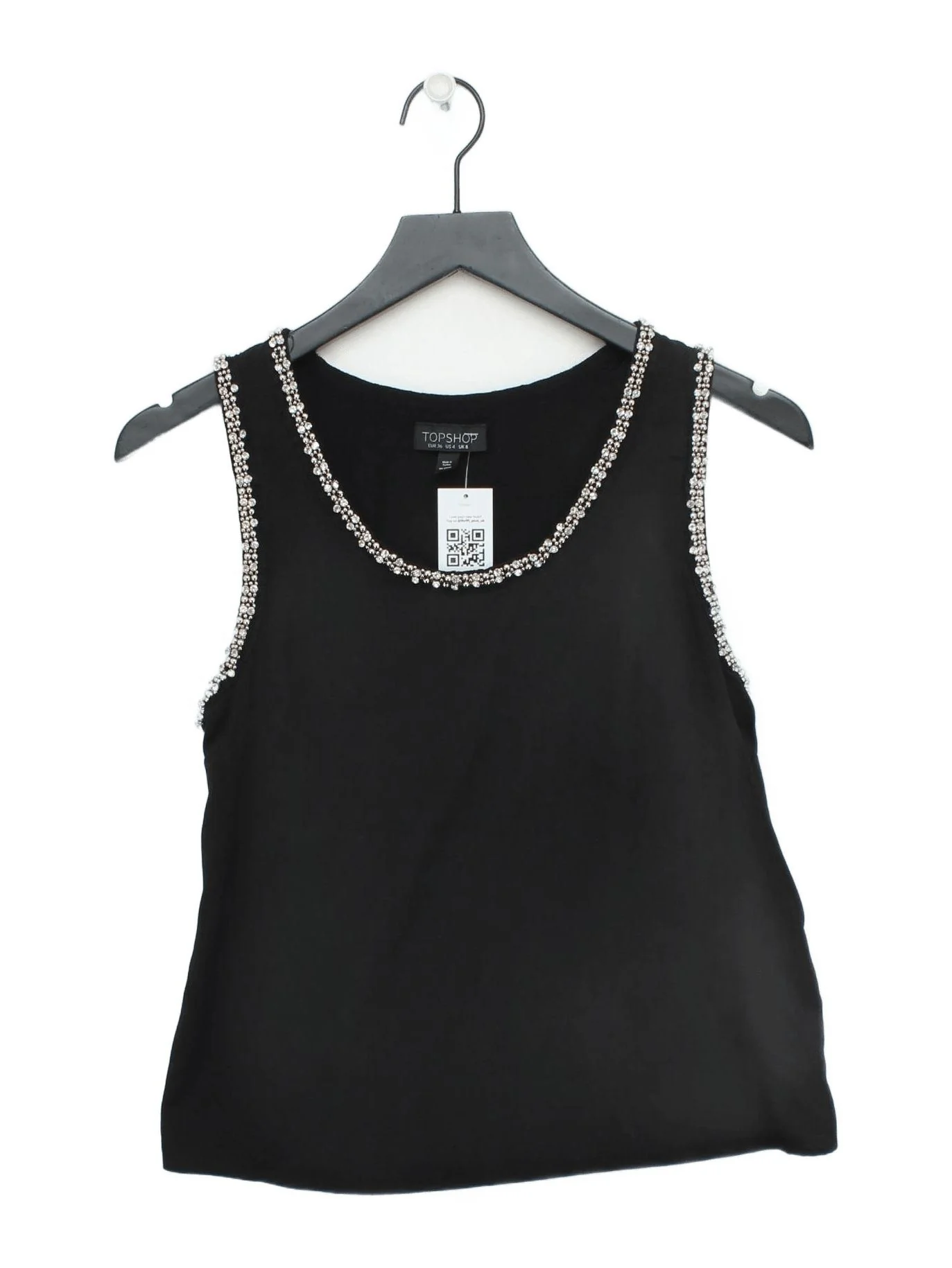 Topshop Women's Top UK 8 Black Polyester with Viscose Basic