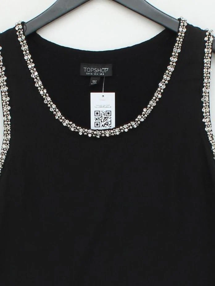 Topshop Women's Top UK 8 Black Polyester with Viscose Basic - Image 3