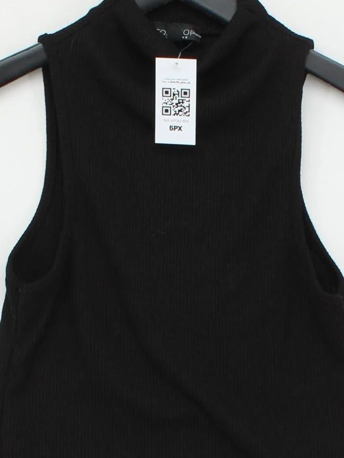 Topshop Women's Top UK 8 Black Polyester with Viscose Sleeveless High Neck Basic - Image 3