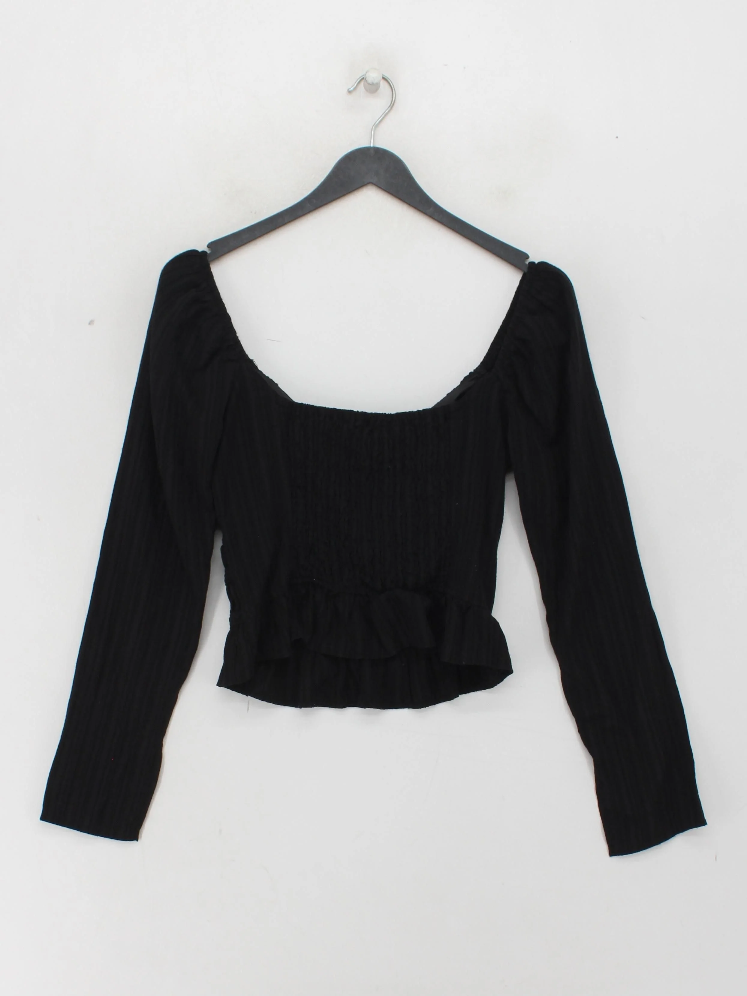Topshop Women's Top UK 8 Black Viscose with Polyester, Elastane Cropped - Image 2