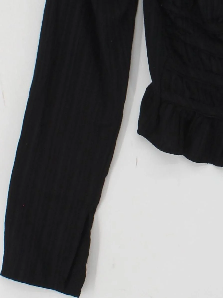 Topshop Women's Top UK 8 Black Viscose with Polyester, Elastane Cropped - Image 4