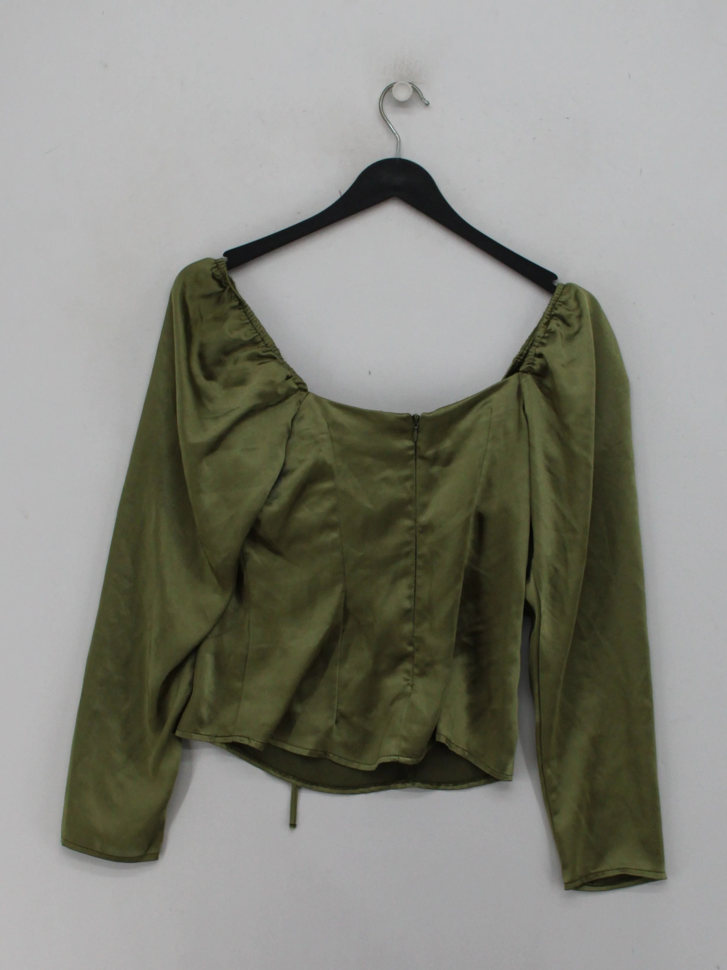 Topshop Women's Top UK 8 Green 100% Polyester Long Sleeve Square Neck Basic - Image 2