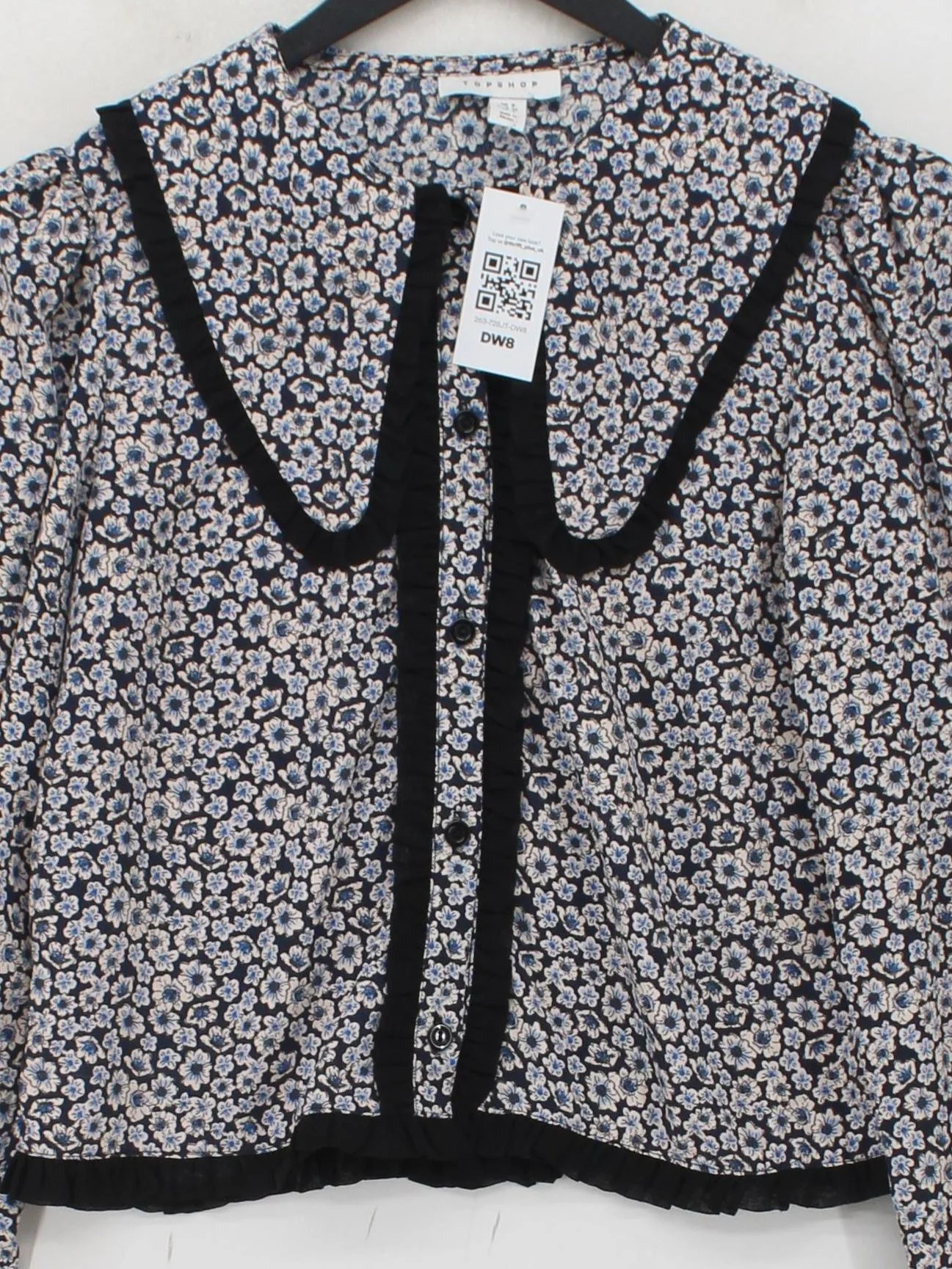 Topshop Women's Top UK 8 Multi Floral 100% Polyester Long Sleeve Collared Basic - Image 3