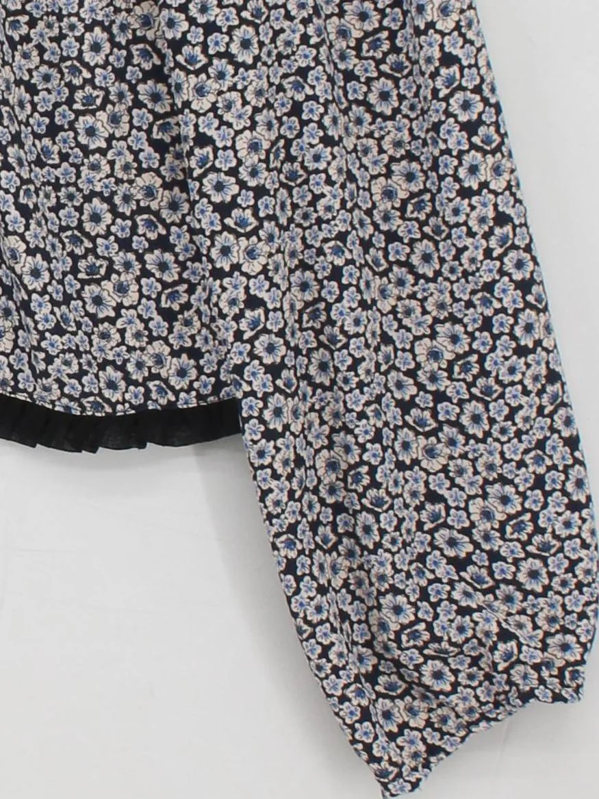 Topshop Women's Top UK 8 Multi Floral 100% Polyester Long Sleeve Collared Basic - Image 4