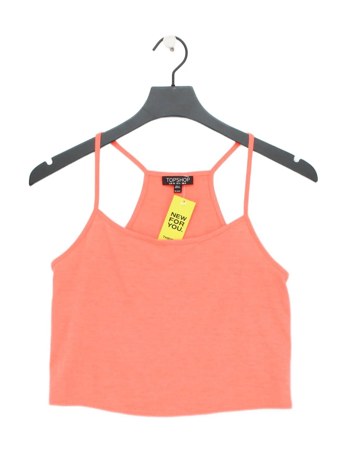 Topshop Women's Top UK 8 Orange Polyester with Viscose Cropped