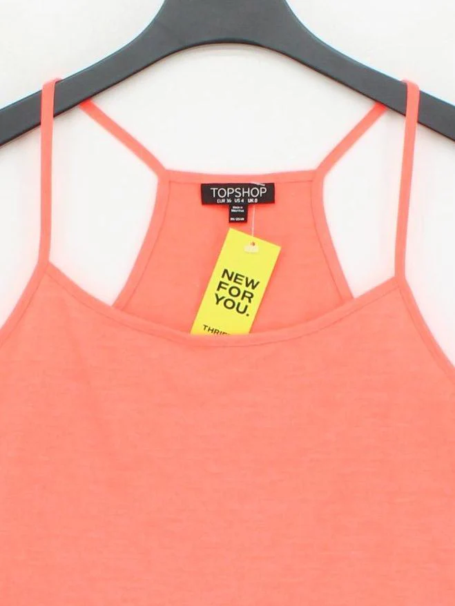 Topshop Women's Top UK 8 Orange Polyester with Viscose Cropped - Image 3