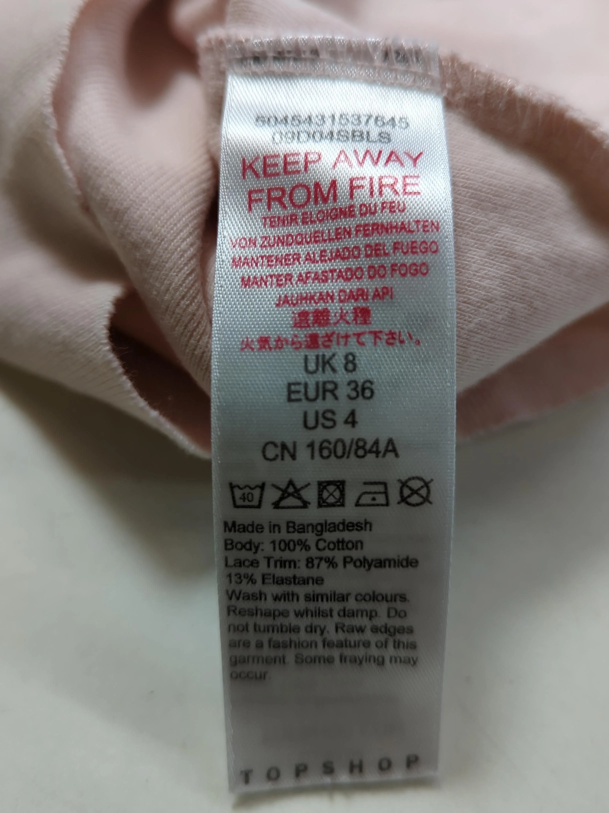 Topshop Women's Top UK 8 Pink Cotton with Polyamide, Elastane Basic - Image 6
