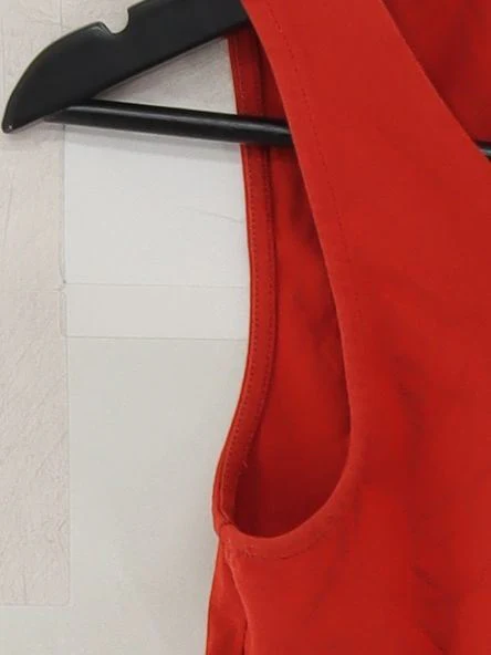 Topshop Women's Top UK 8 Red Cotton with Elastane Sleeveless V-Neck Cropped - Image 4