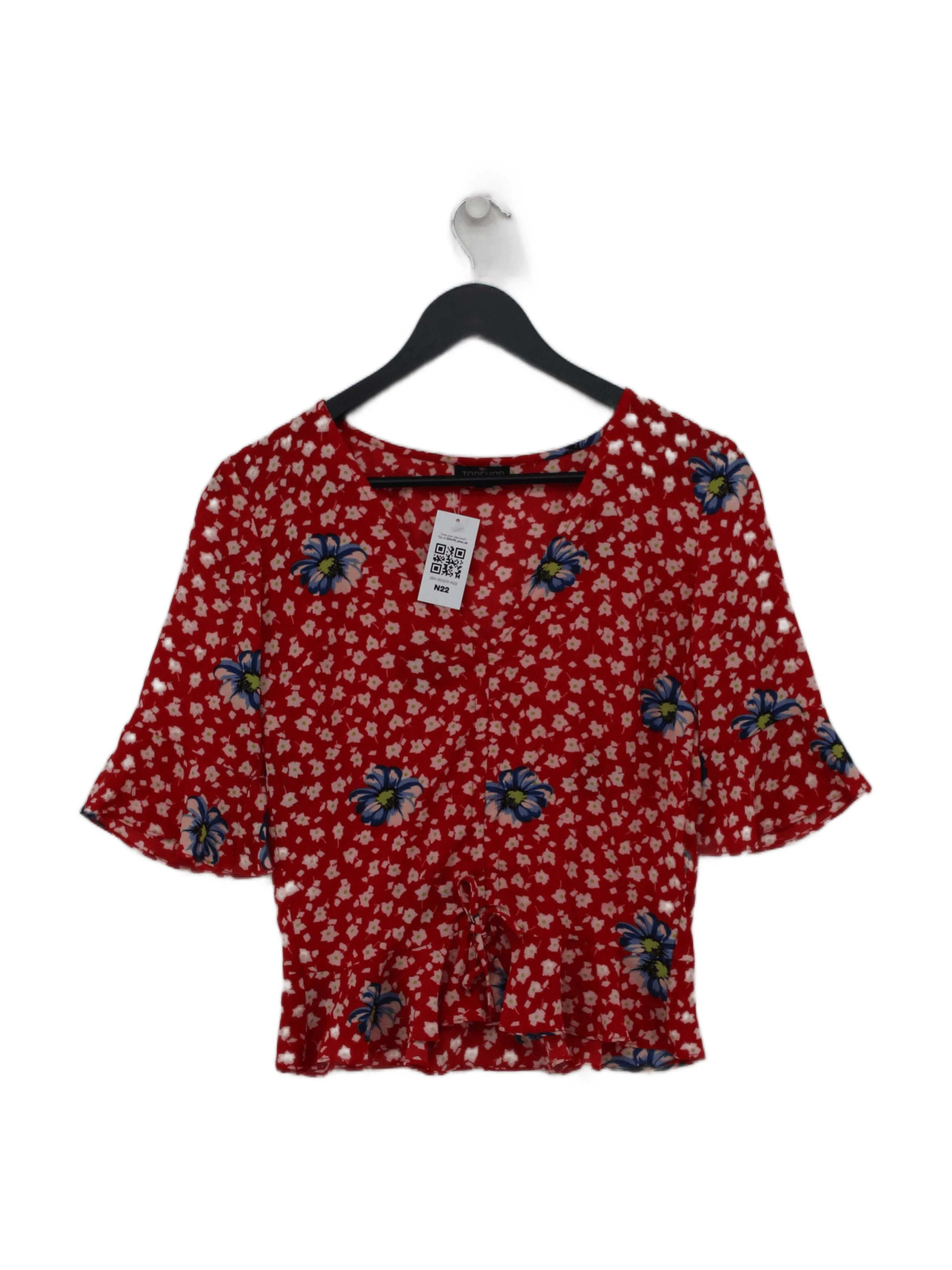 Topshop Women's Top UK 8 Red Polyester with Elastane Basic