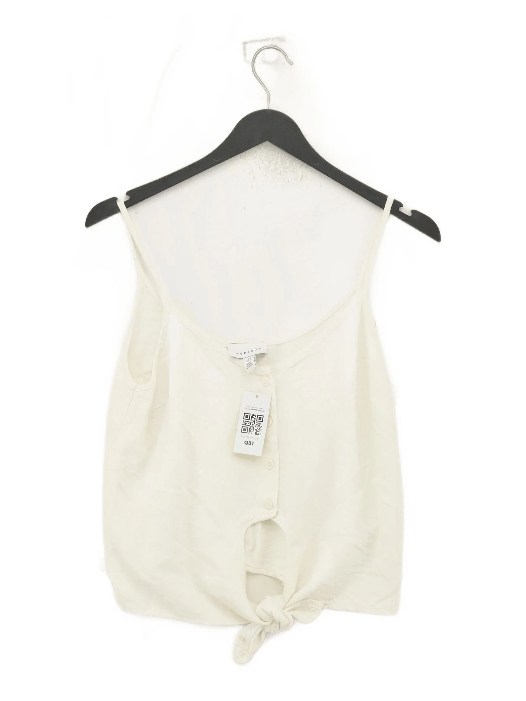 Topshop Women's Top UK 8 White Viscose with Linen Sleeveless Round Neck Cropped